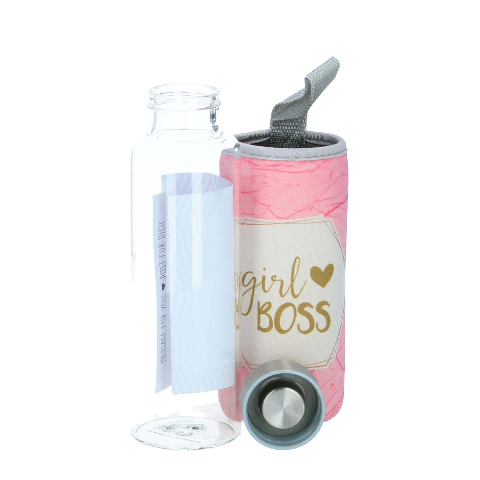 PPD Trinkflasche Glasflasche mit Schutzhülle girlboss 350 ml rosa PPD Trinkflasche Glasflasche mit Schutzhülle girlboss 350 ml rosa