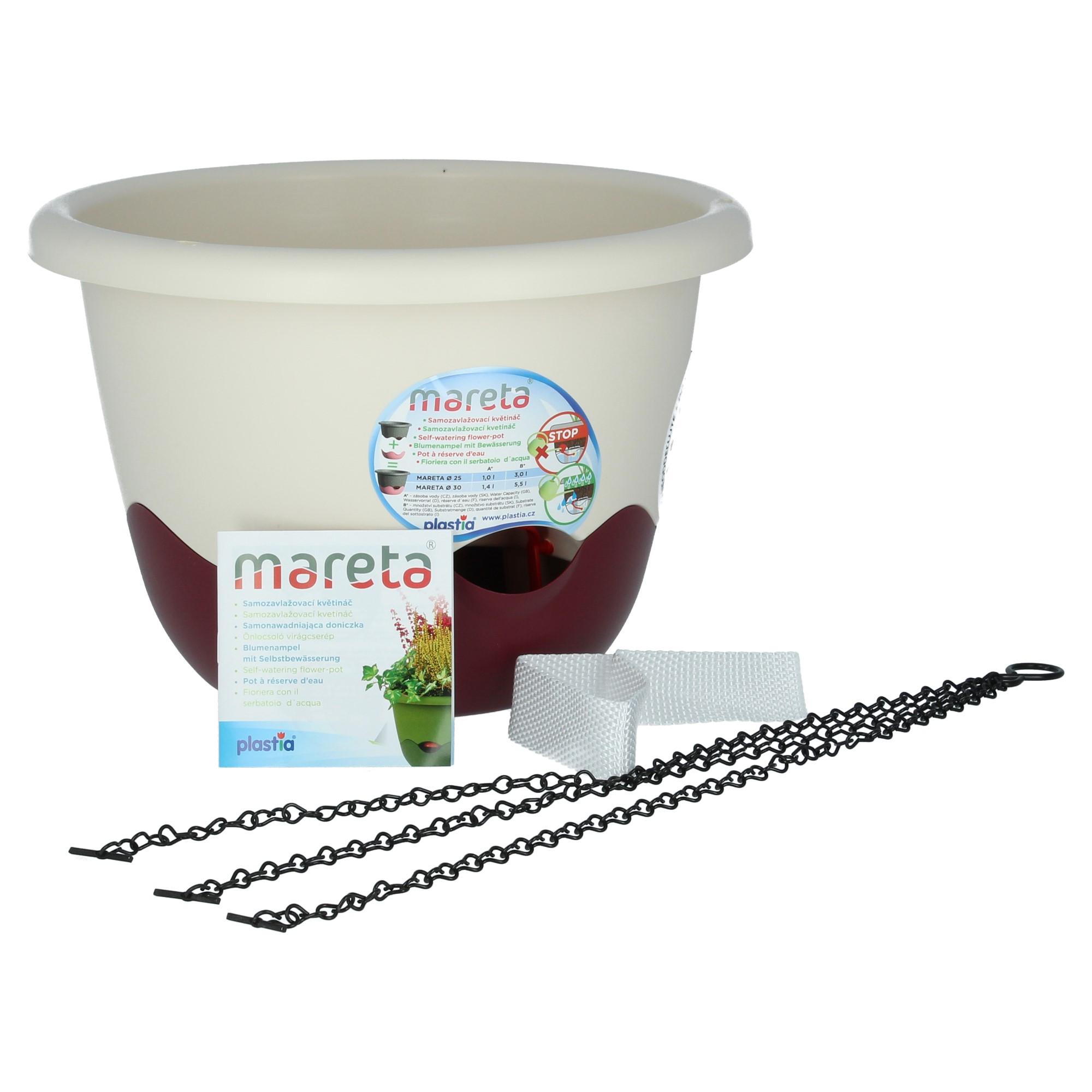 Plastia Mareta Blumenampel 30 Elfenbein Weinrot Wasserspeicher