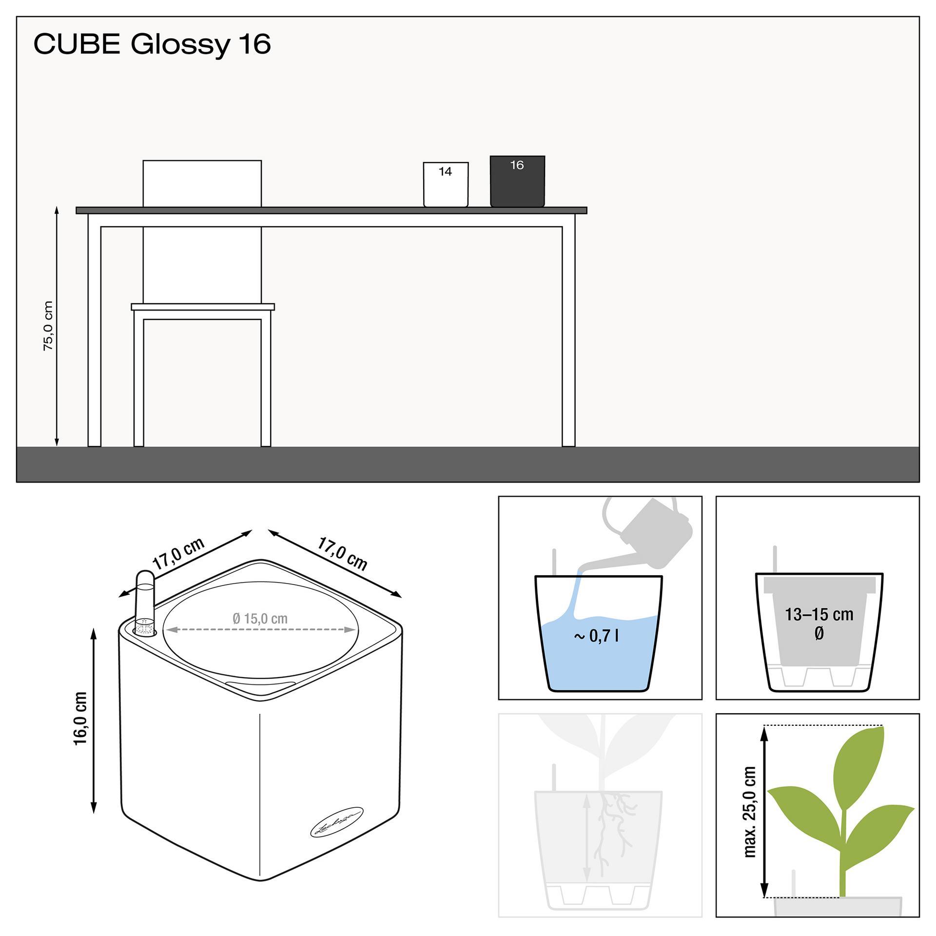 Lechuza Blumentopf klein Cube Glossy 16 Anthrazit highgloss Lechuza Blumentopf klein Cube Glossy 16 Anthrazit highgloss