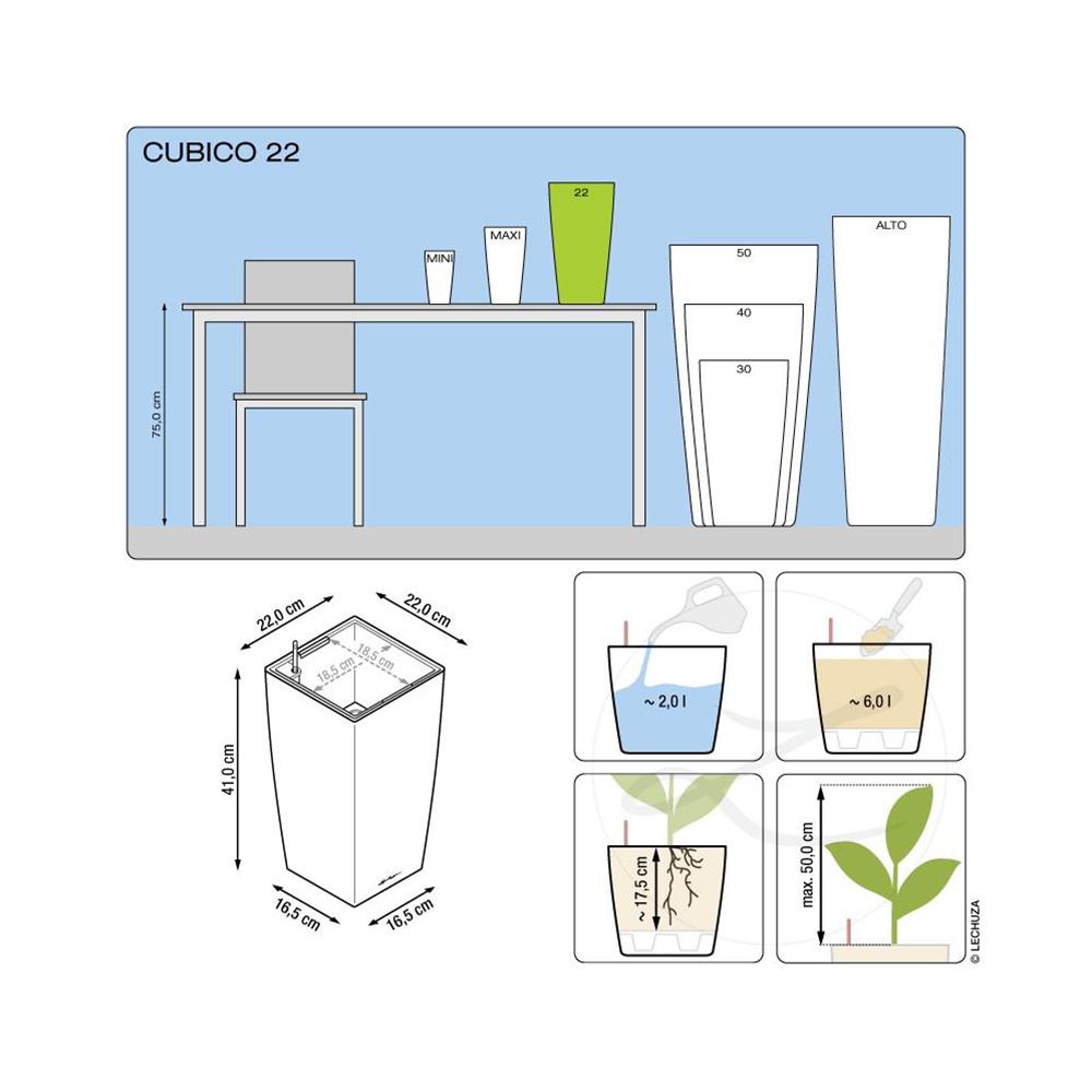 Lechuza Blumentopf hoch Cubico 22 anthrazit metallic Grau Lechuza Blumentopf hoch Cubico 22 anthrazit metallic Grau