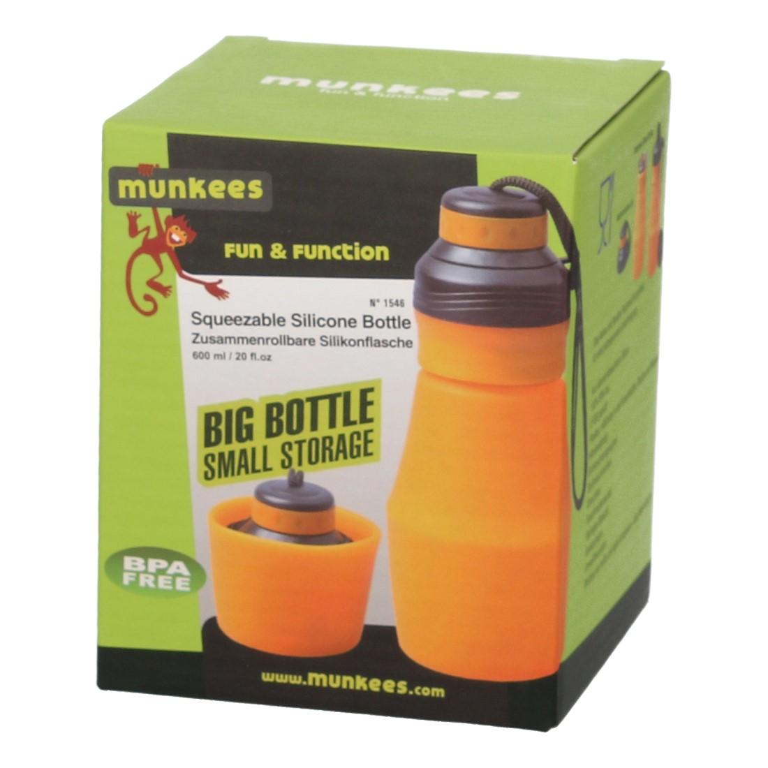 Munkees Zusammenrollbare Squees Silikonflasche , 600ml, 1546 Munkees Zusammenrollbare Squees Silikonflasche , 600ml, 1546