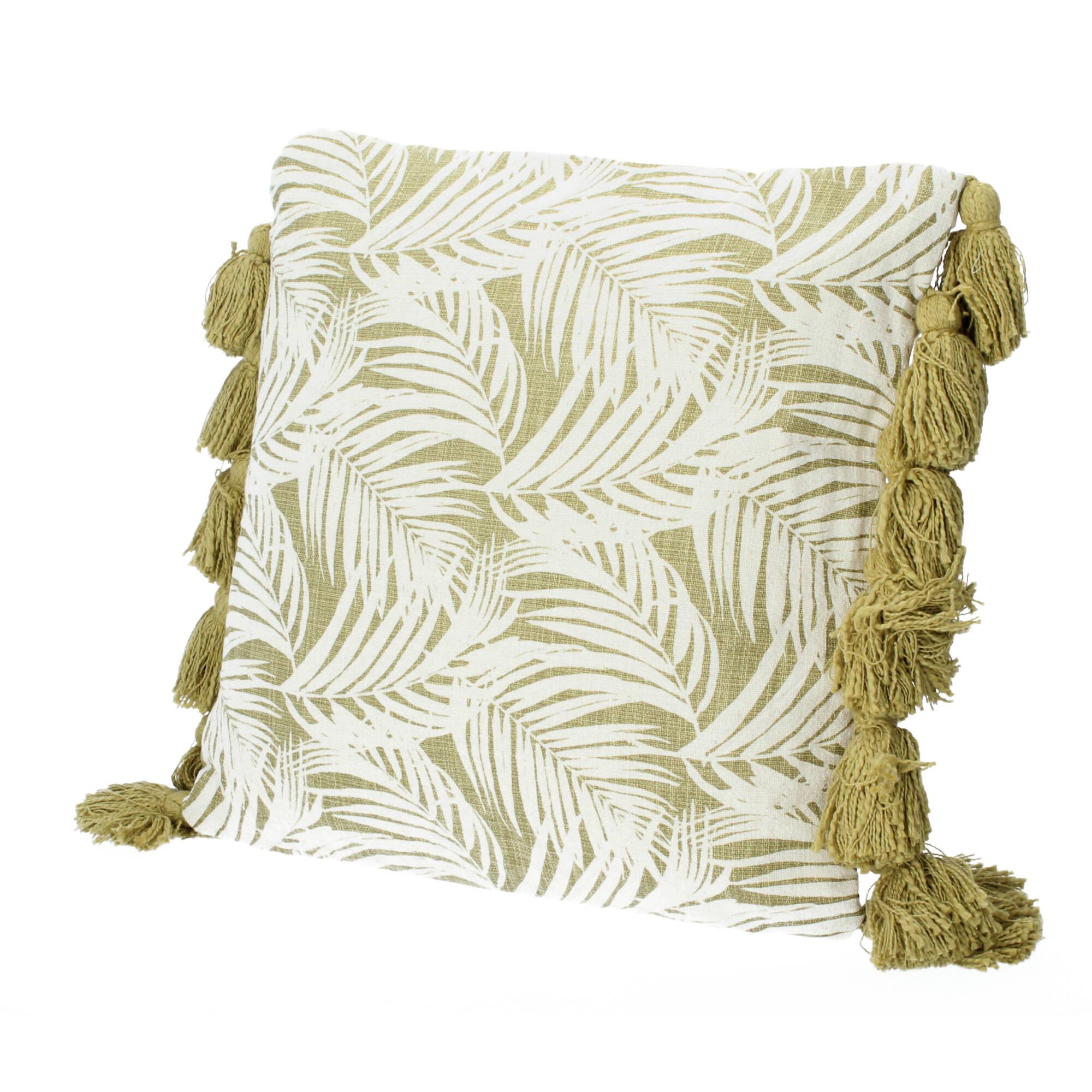 Bloomingville Kissen Isser 45x45 cm Blätter Quasten grün