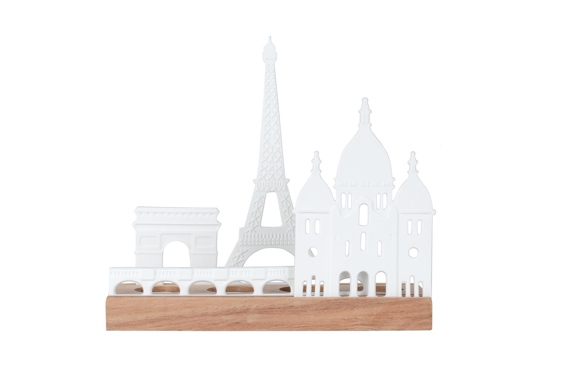 räder Teelichthalter Lichtobjekt Stadtsilhouette Paris Porzellan Akazienholz 0092218