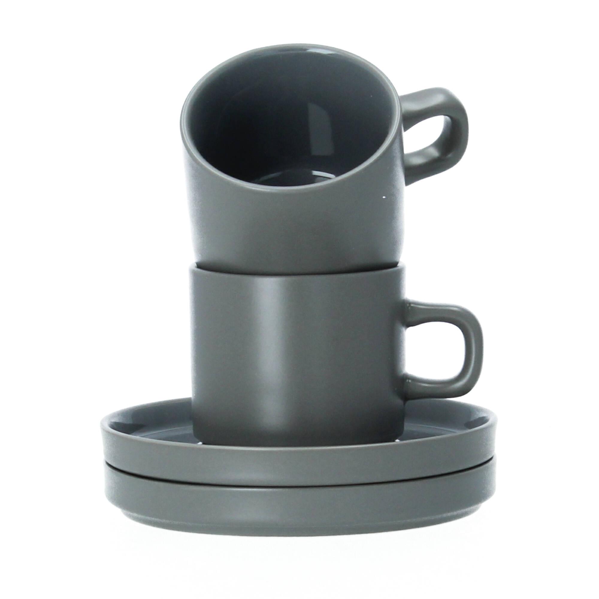 Blomus Pilar 2 Kaffeetassen mit Untertasse Set pewter zinngrau