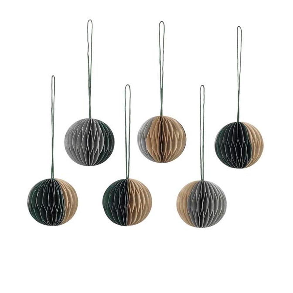 Broste Copenhagen Weihnachtsschmuck Ball Papier 6tlg. Set beige/grün