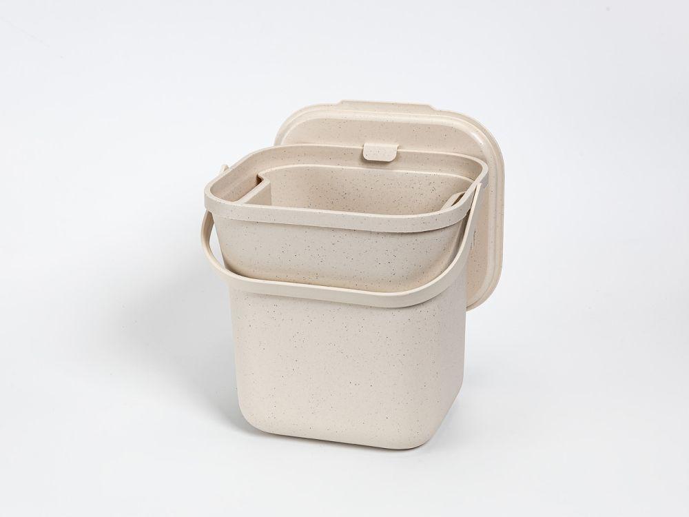 Plastia Biomüll Behälter 6L mit Einsatz Elfenbein weiß Kaffeesatz