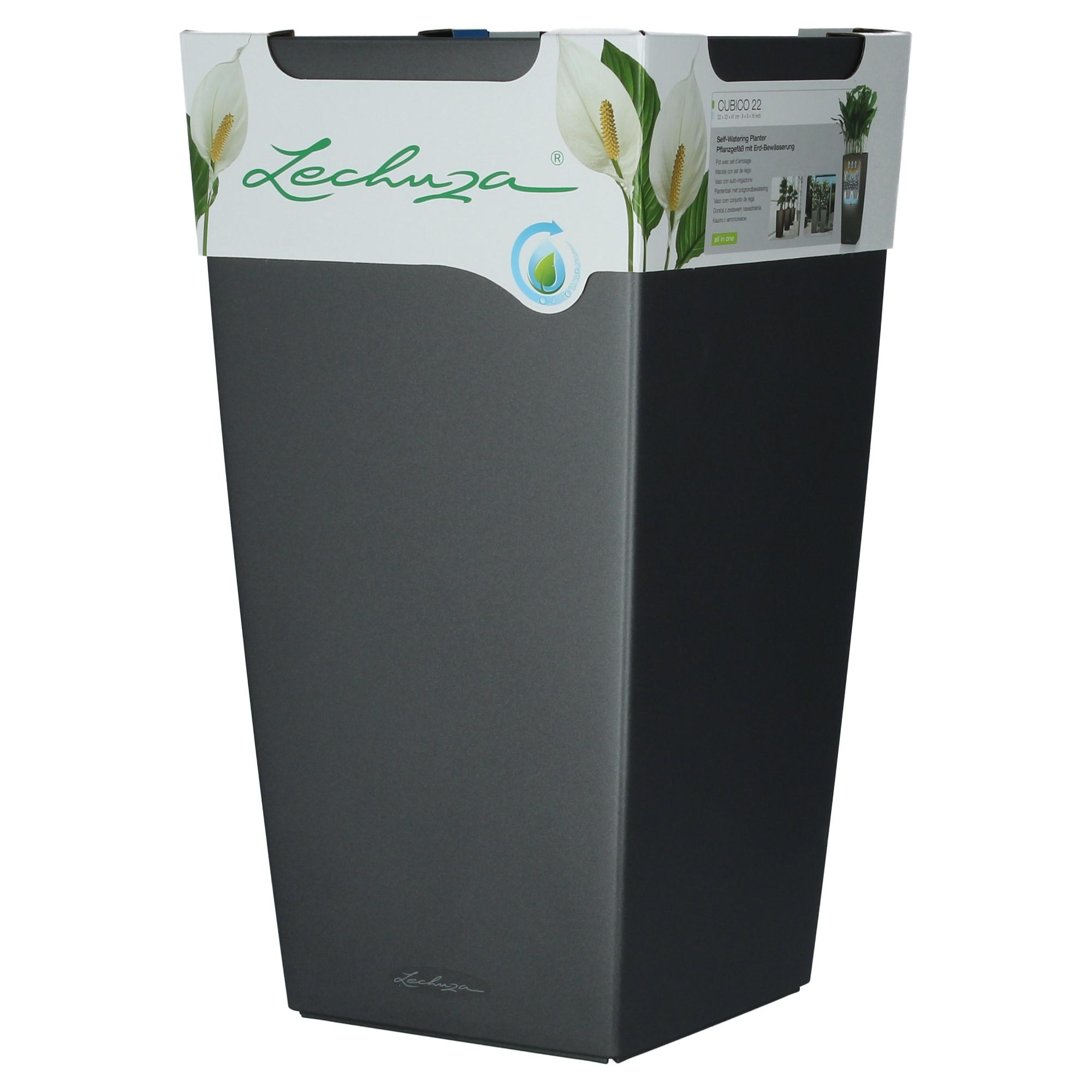 Lechuza Blumentopf hoch Cubico 22 anthrazit metallic Grau