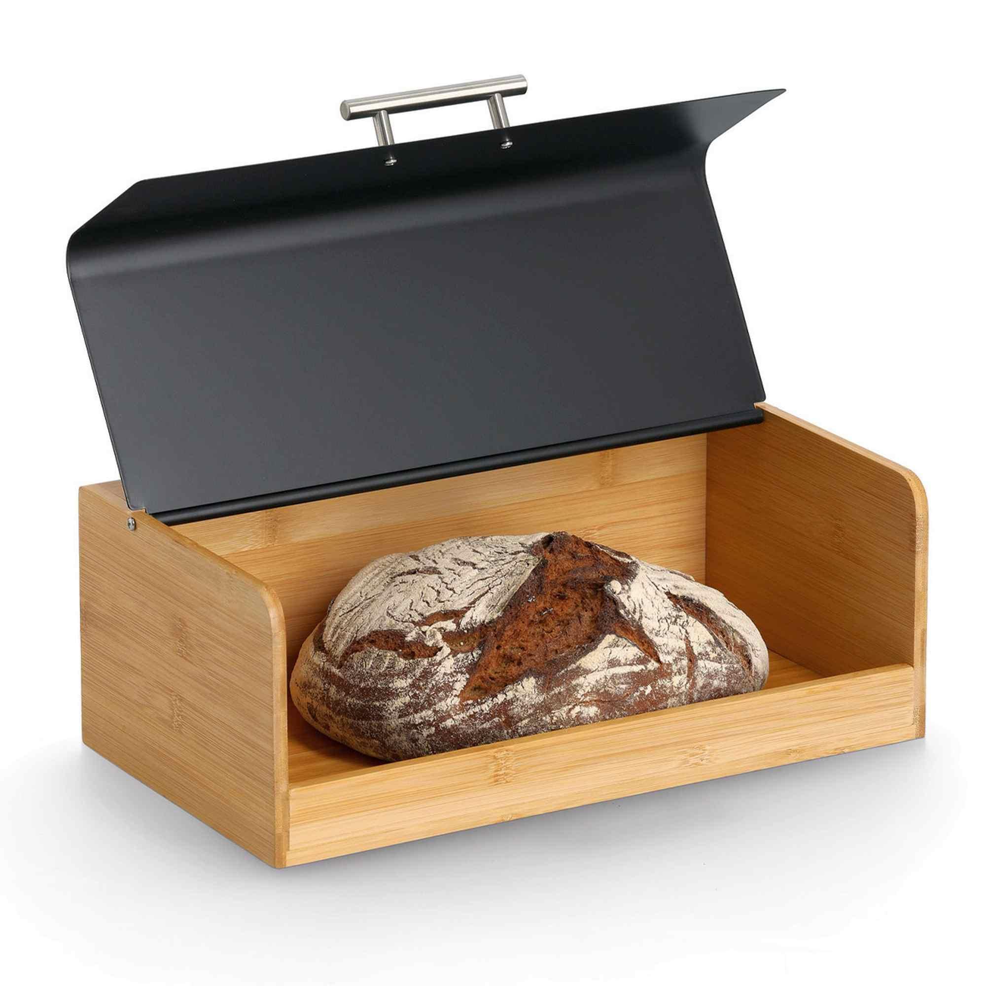 Zeller Brotkasten Bambus Metall 36,3x20x13,5cm schwarz 25393