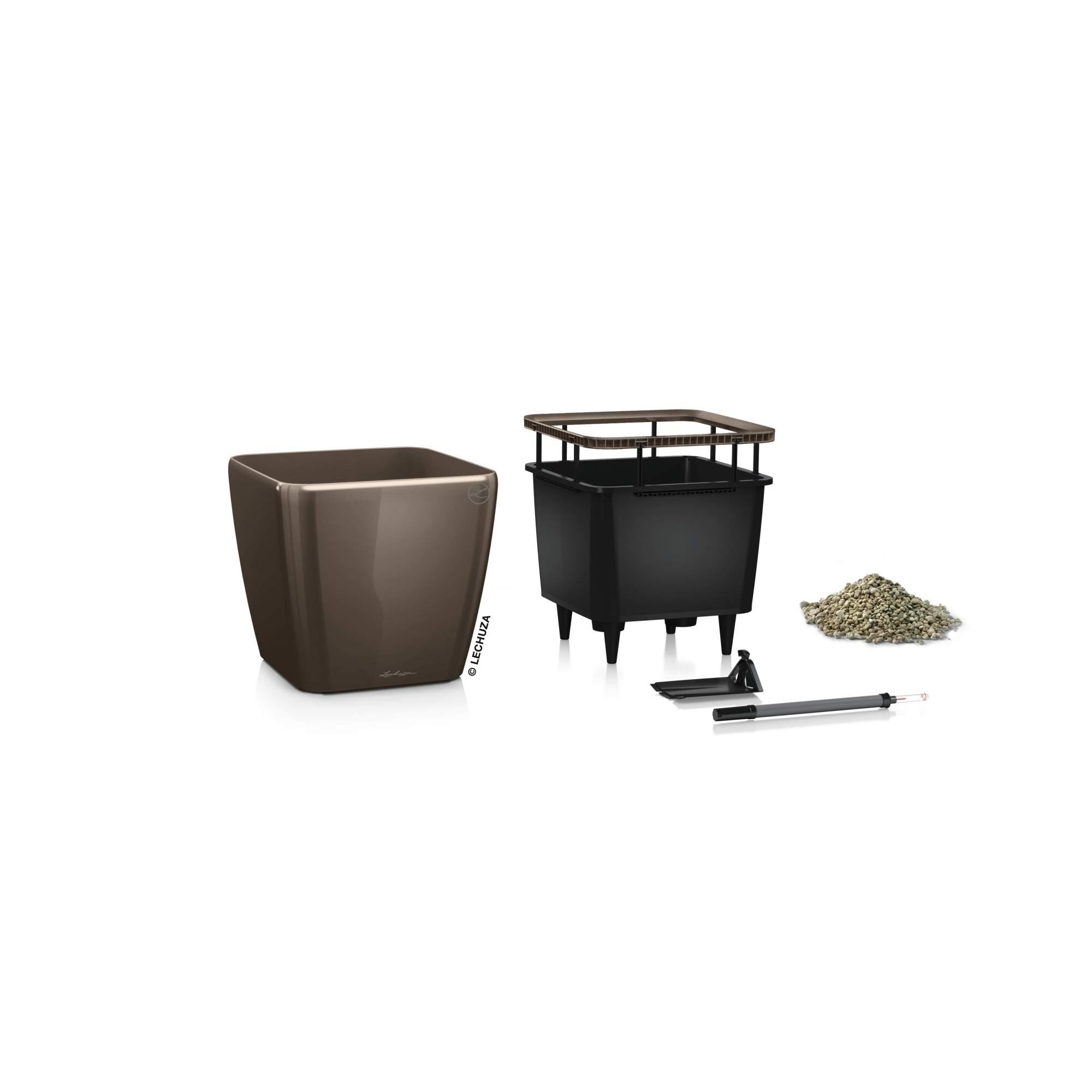 Lechuza Blumentopf groß Quadro LS 43 taupe hochglanz braun