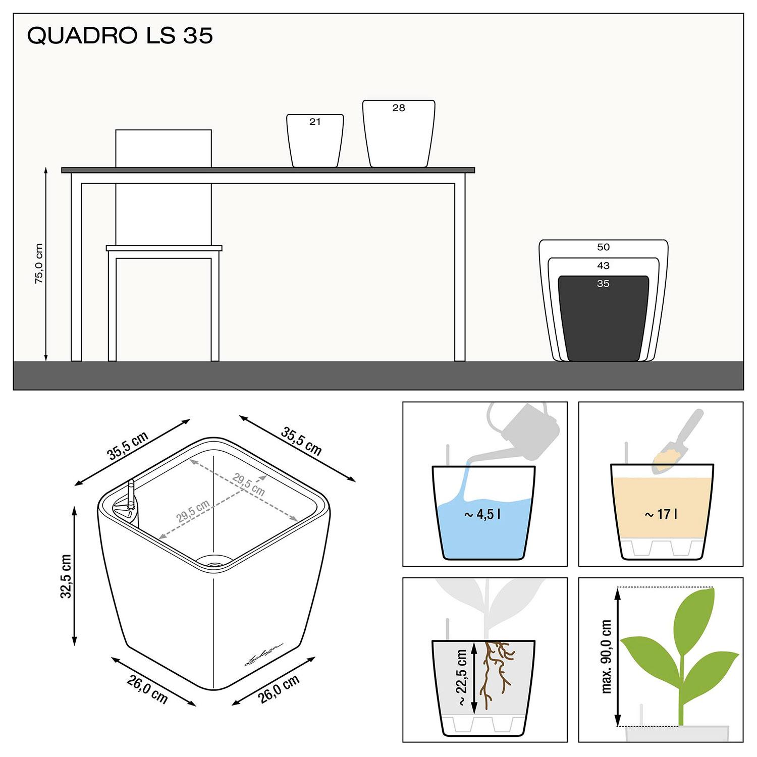 Lechuza Blumentopf groß Quadro LS 35 anthrazit metallic