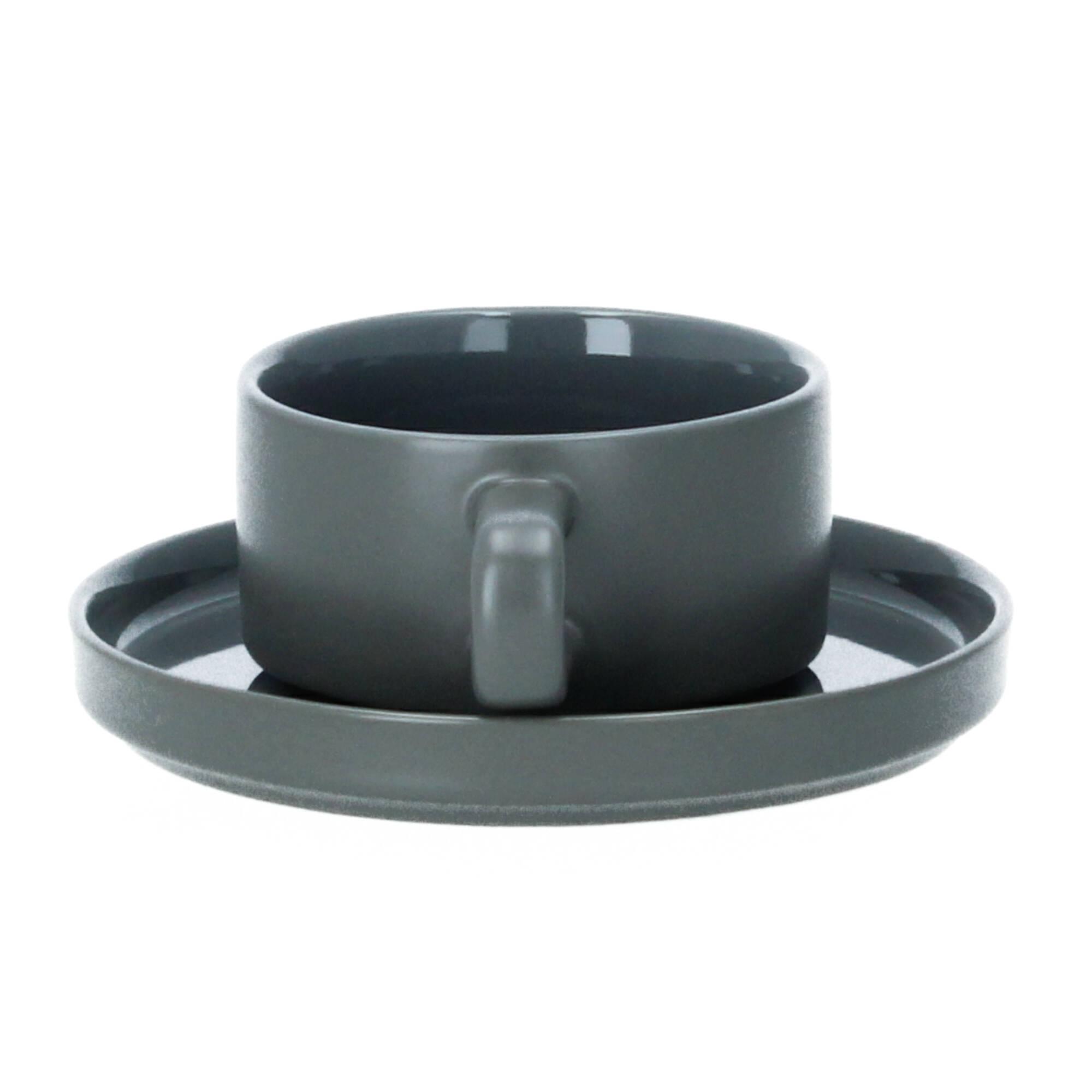 blomus Pilar 2 Teetassen mit Untertasse 200 ml Keramik pewter zinngrau