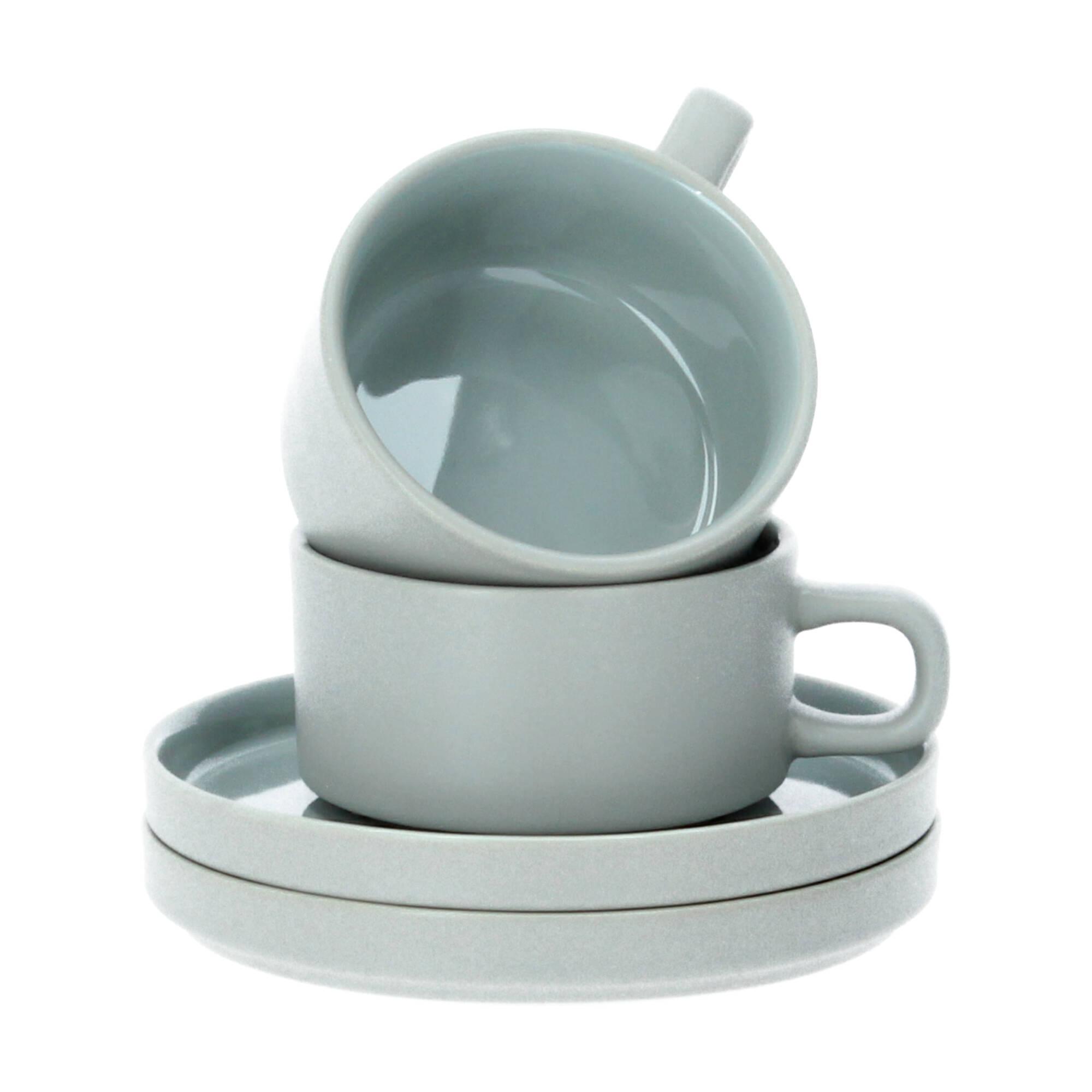 blomus Pilar 2 Teetassen mit Untertasse 200 ml Keramik mirage grey grau