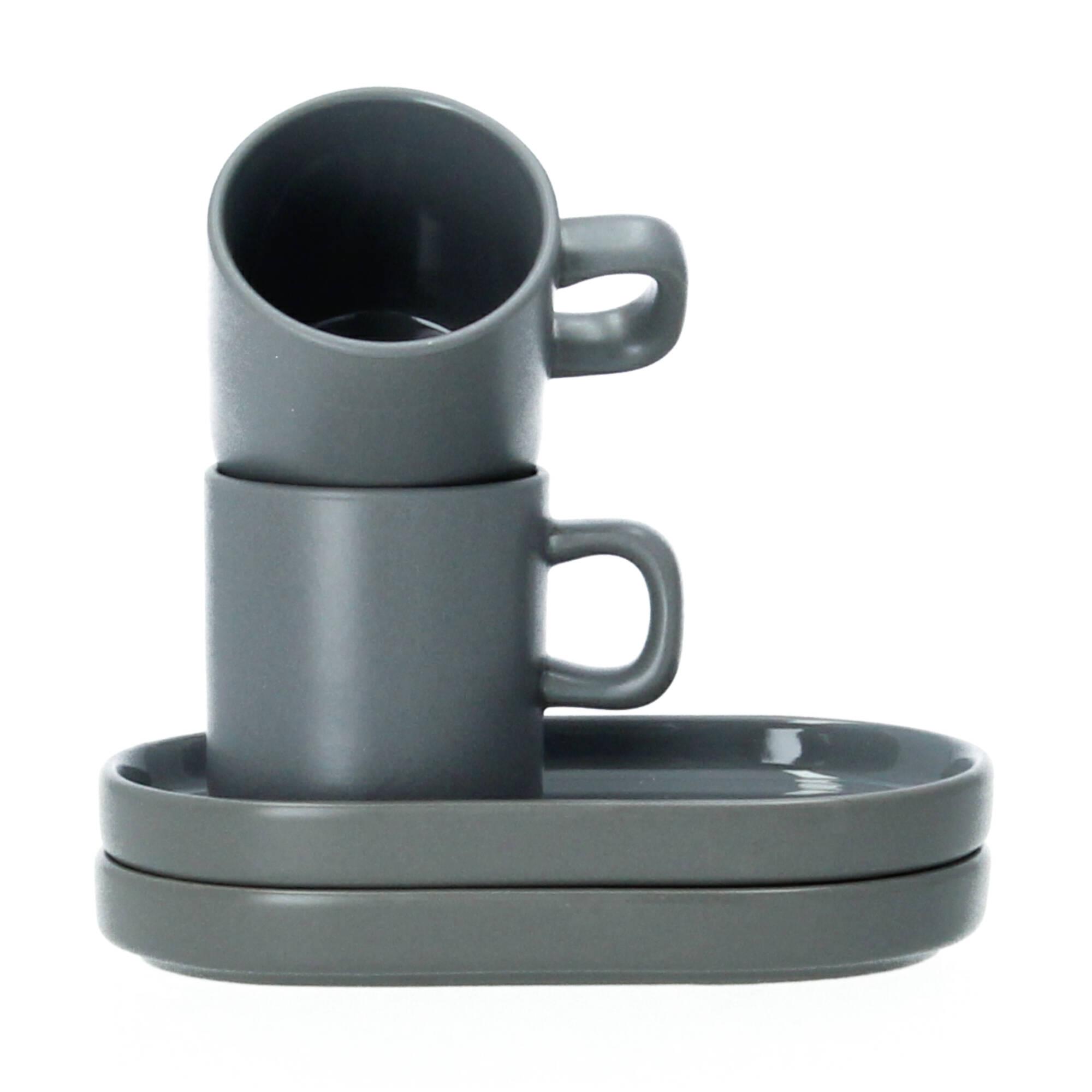 blomus Pilar 2 Espressotassen mit Ablage Set pewter zinngrau blomus Pilar 2 Espressotassen mit Ablage Set pewter zinngrau