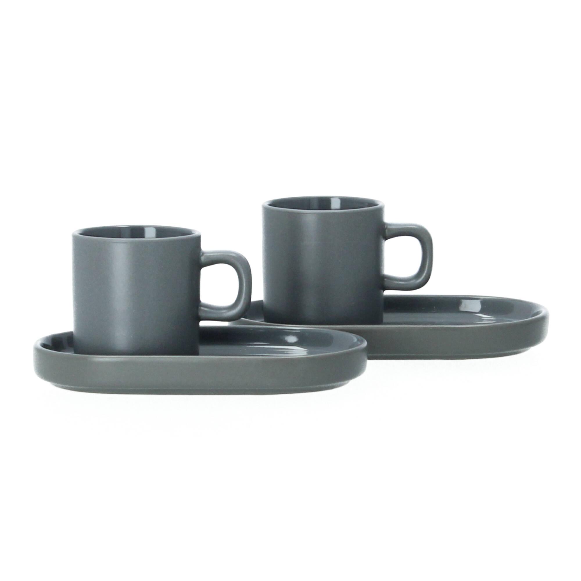 blomus Pilar 2 Espressotassen mit Ablage Set pewter zinngrau