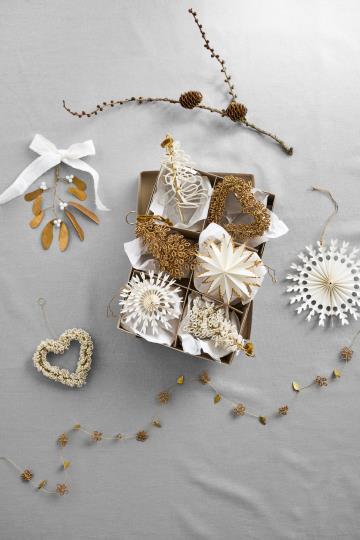 IB Laursen Weihnachtsdeko Mistelzweig 30cm gold m weißen Perlen 57181-17