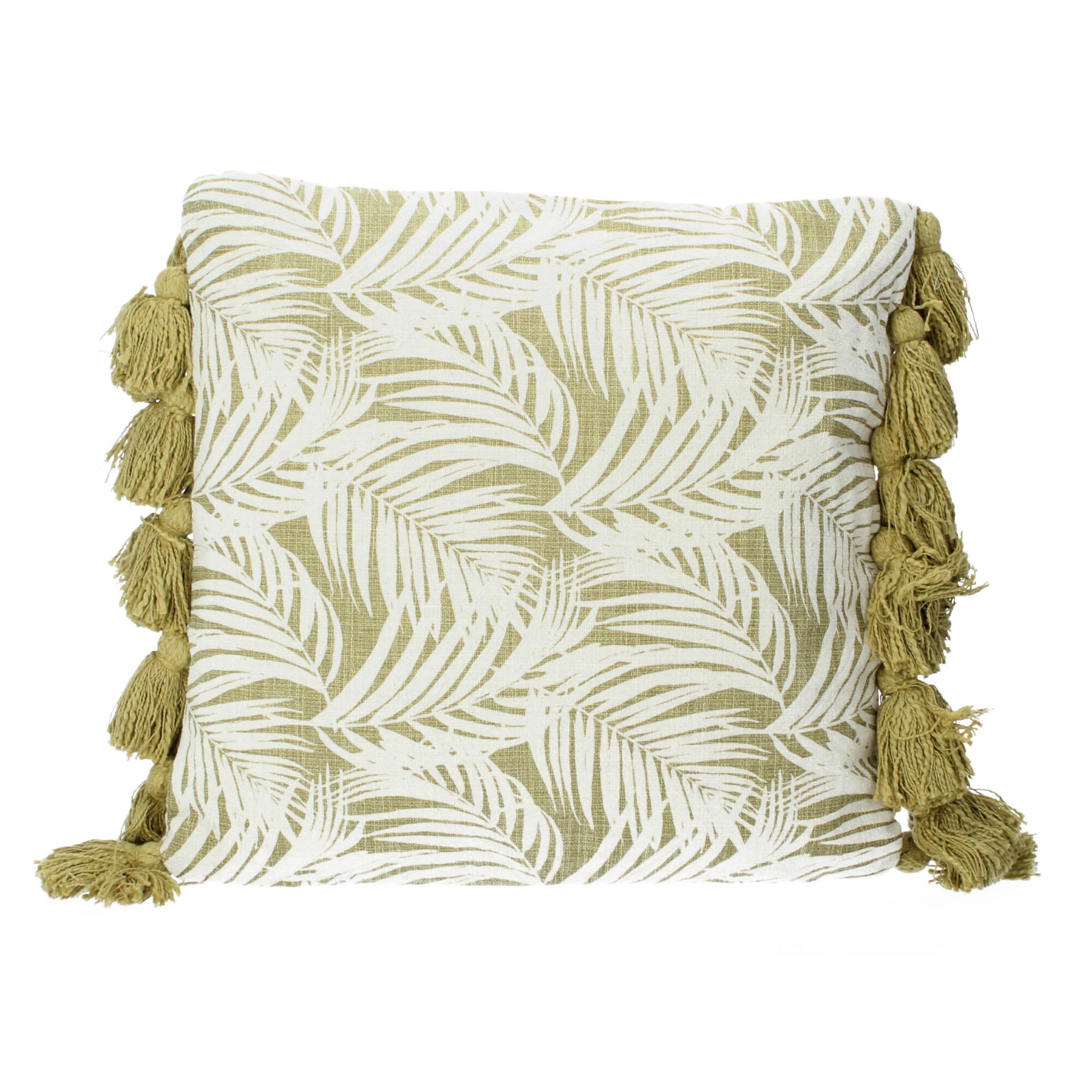 Bloomingville Kissen Isser 45x45 cm Blätter Quasten grün