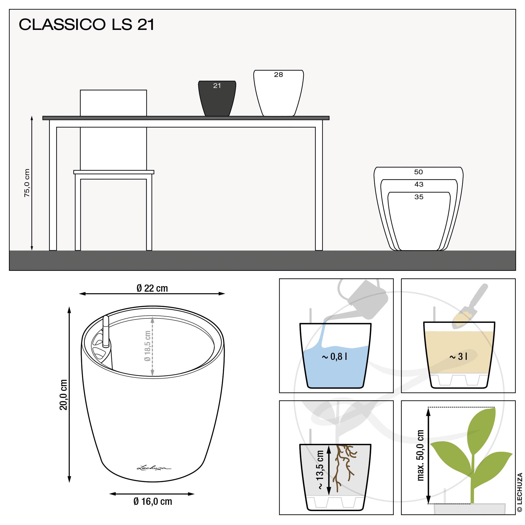 Lechuza Blumentopf rund Classico 21 LS weiß hochglanz