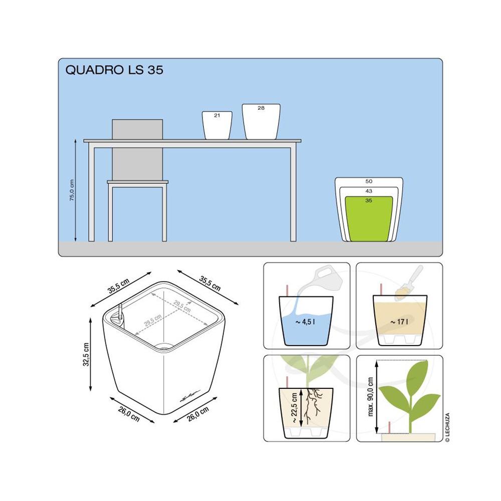 Lechuza Blumentopf groß Quadro LS 35 weiß hochglanz