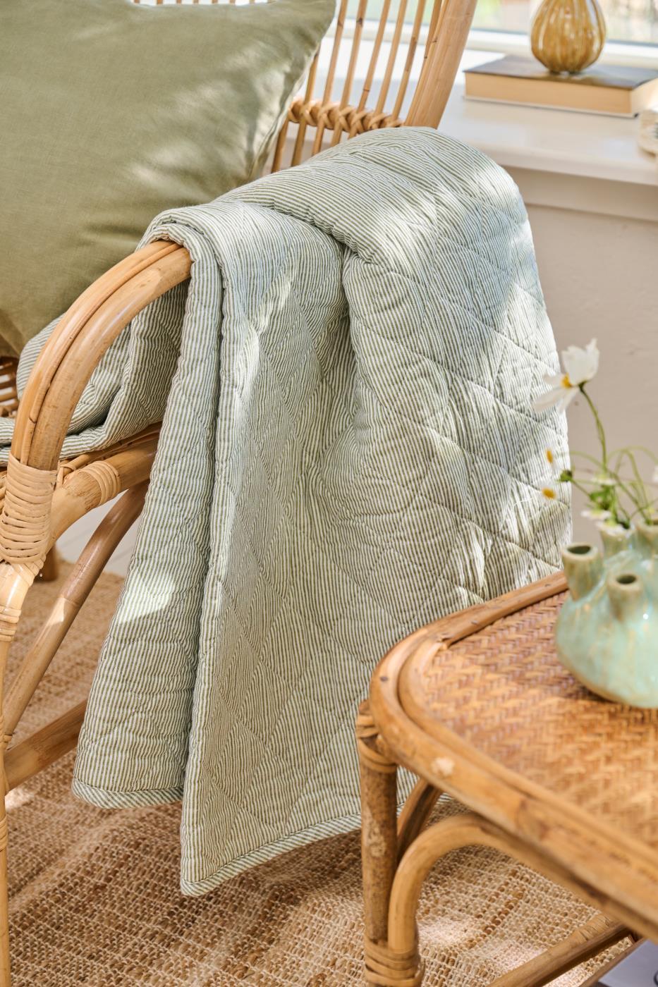 IB Laursen Tagesdecke Quilt weiß-grün-gestreift 130x180cm 0788-81