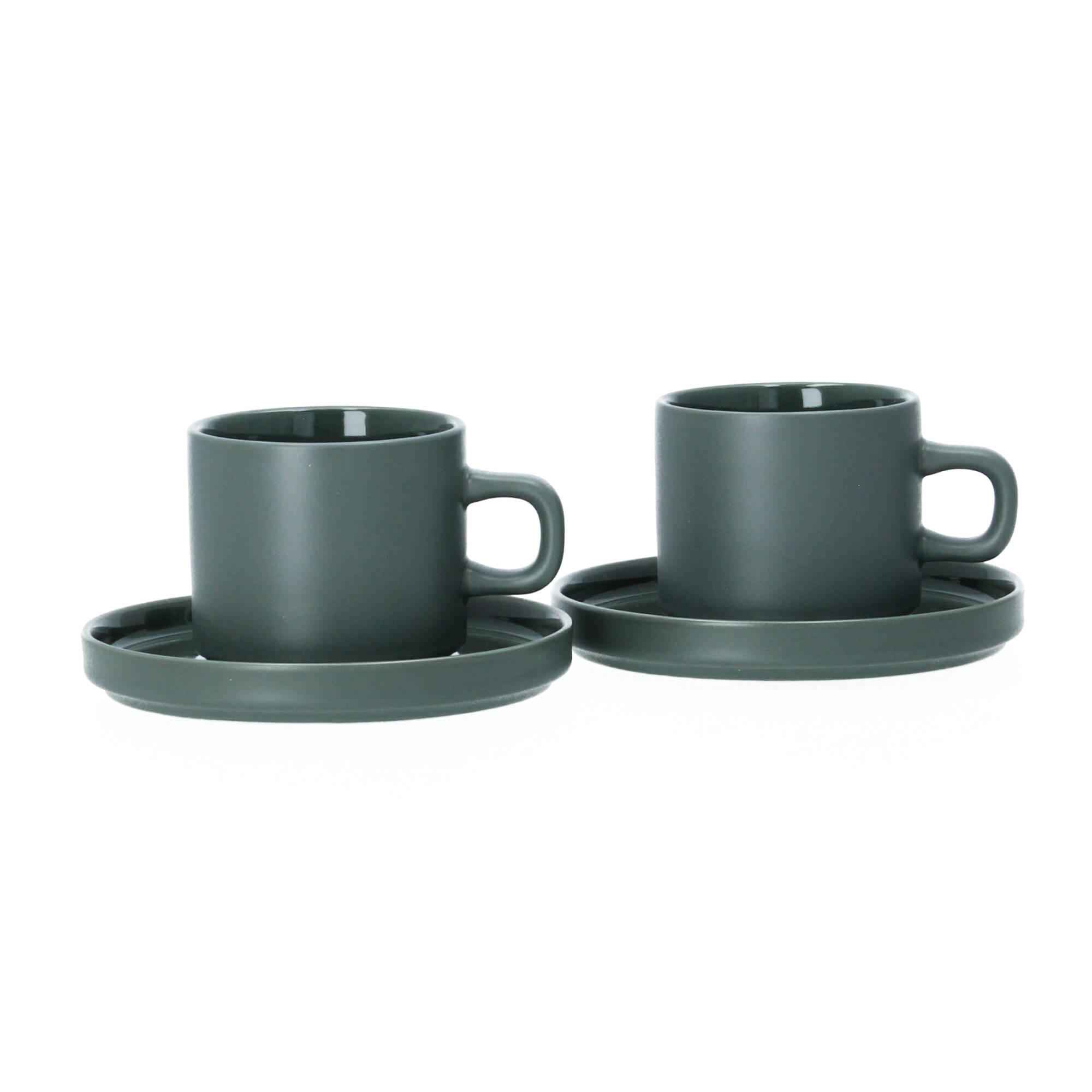 blomus Pilar 2 Kaffeetassen mit Untertasse Set agave green grün