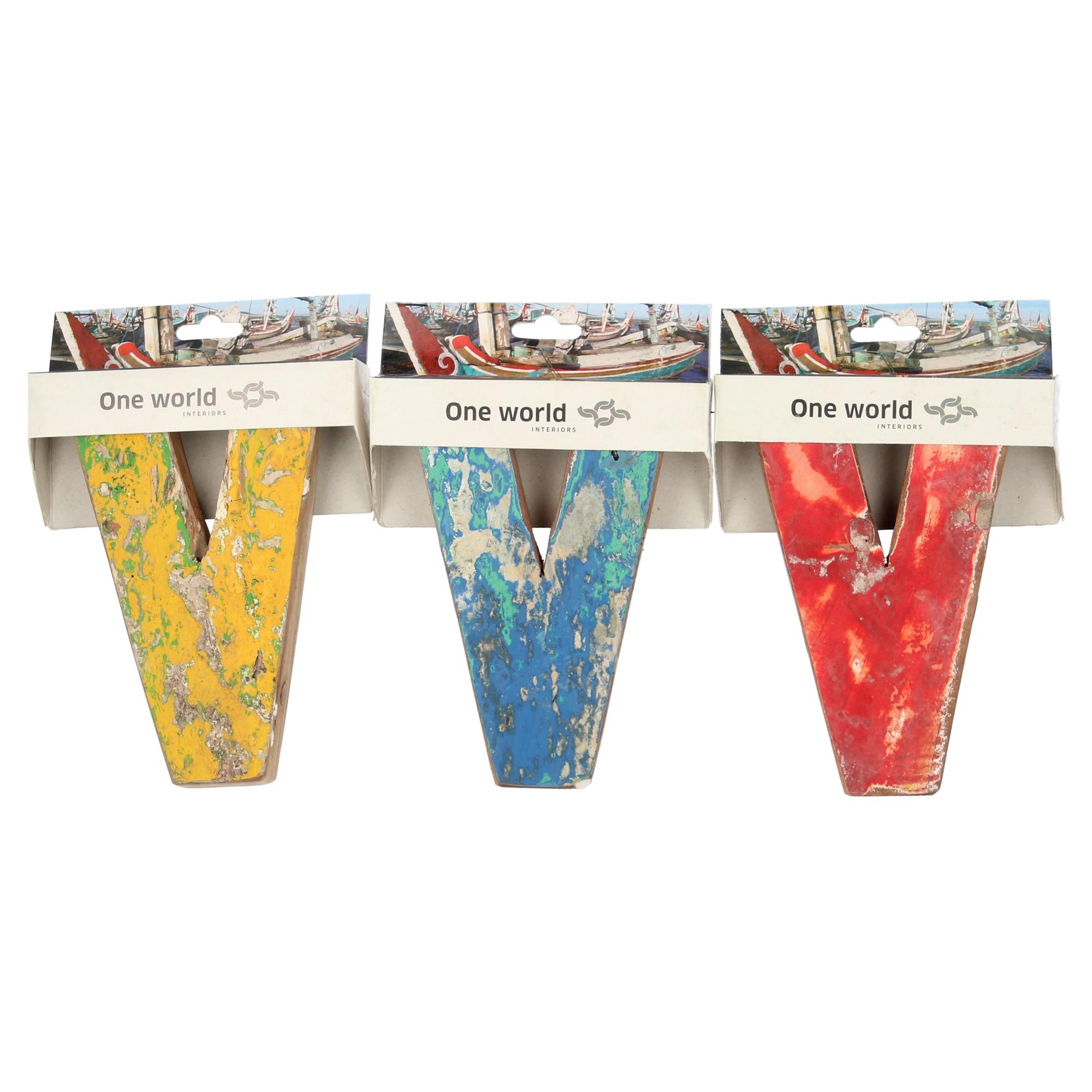 One World Interiors Buchstabe V aus Recyclingholz Holzbuchstaben Upcycling