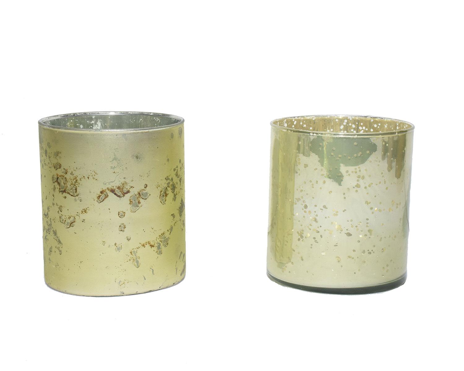 Dijk Natural Collection Windlicht Kerzenhalter Glas 10x10x12 cm 2er Set antik grün
