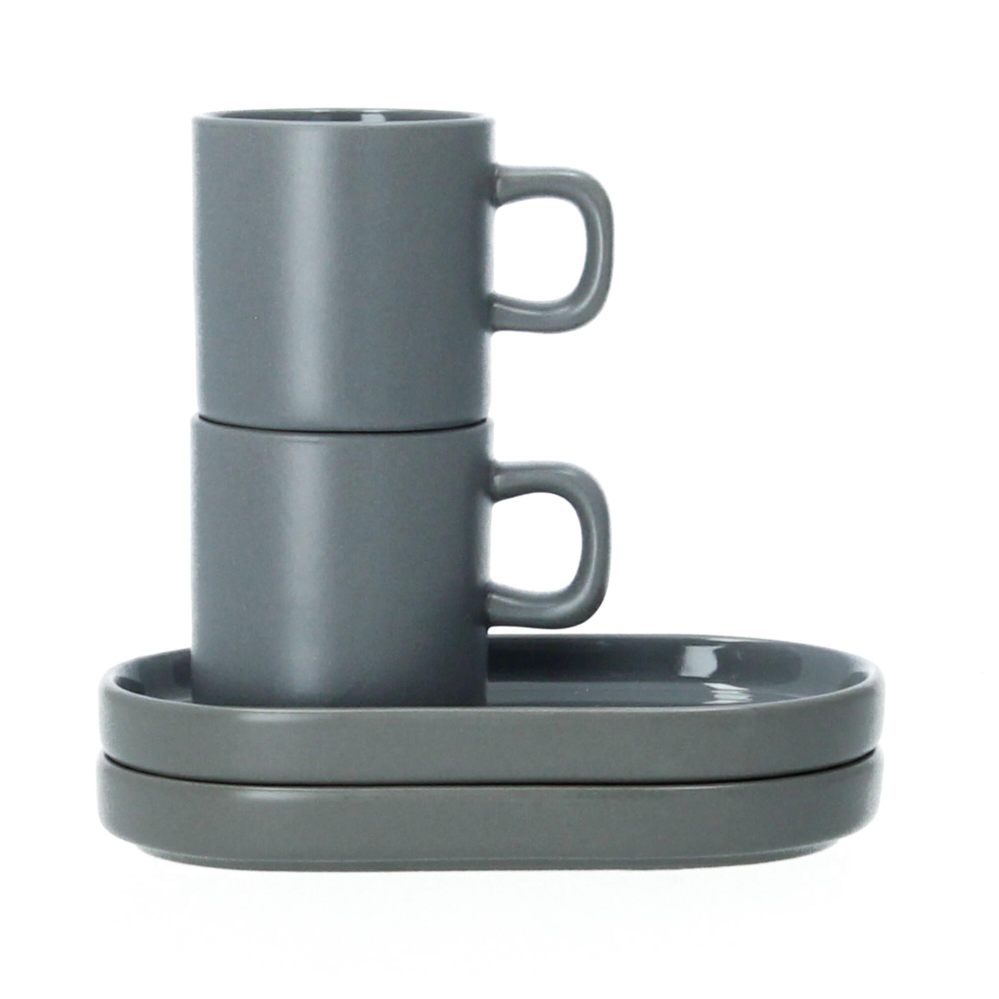 blomus Pilar 2 Espressotassen mit Ablage Set pewter zinngrau blomus Pilar 2 Espressotassen mit Ablage Set pewter zinngrau
