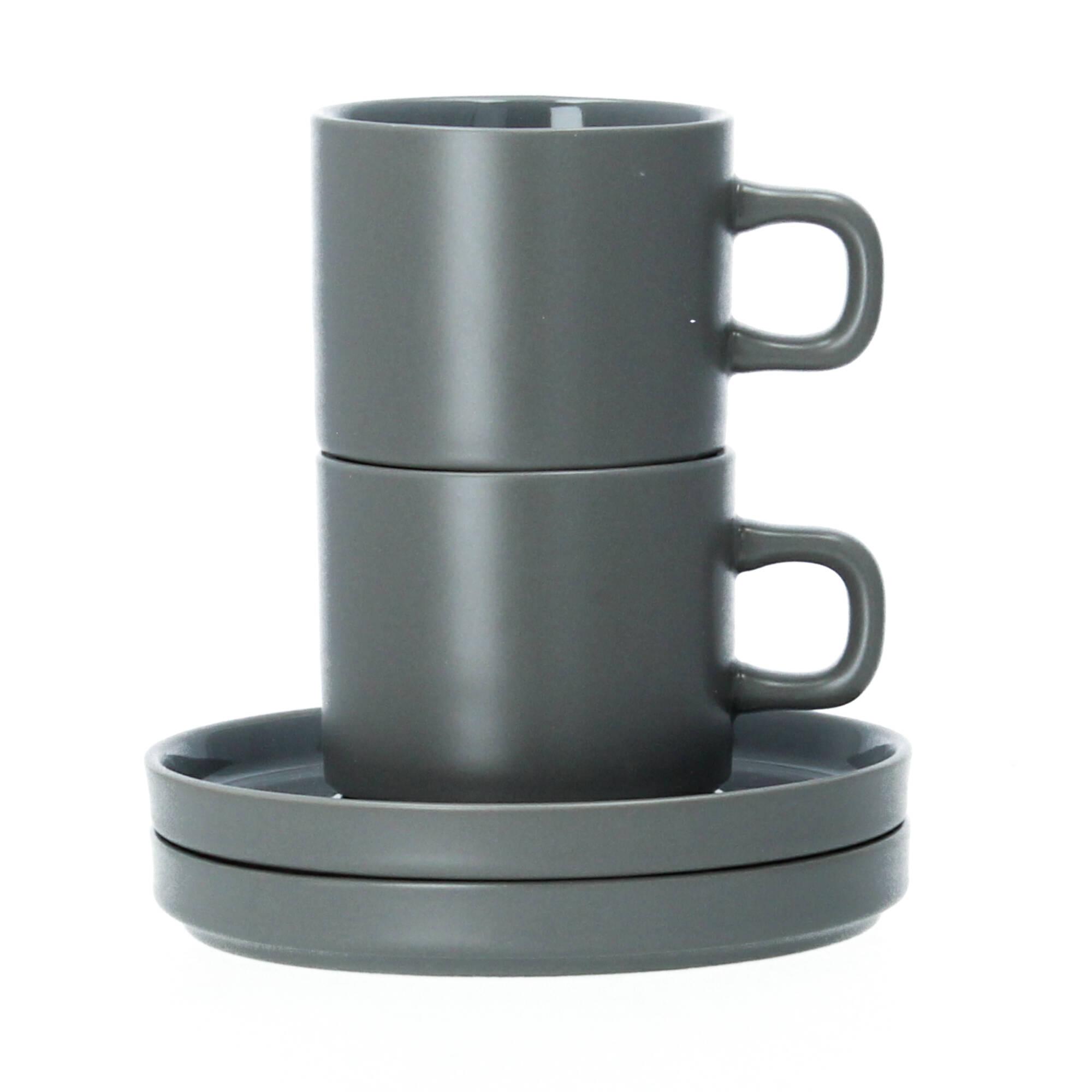 Blomus Pilar 2 Kaffeetassen mit Untertasse Set pewter zinngrau Blomus Pilar 2 Kaffeetassen mit Untertasse Set pewter zinngrau