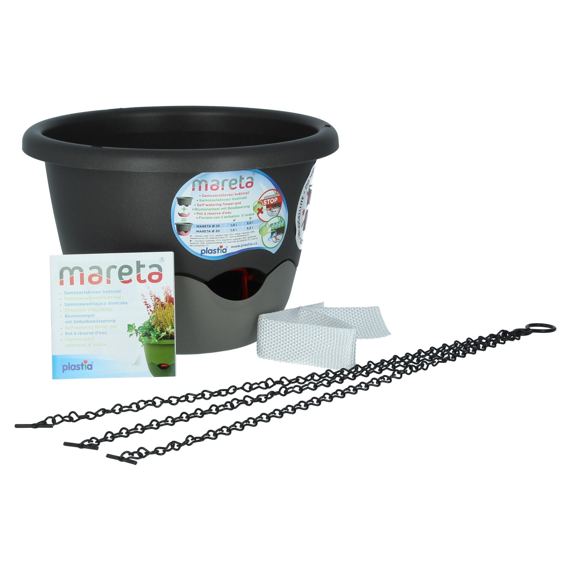 Plastia Blumenampel Mareta 25 Anthrazit Grau Wasserspeicher