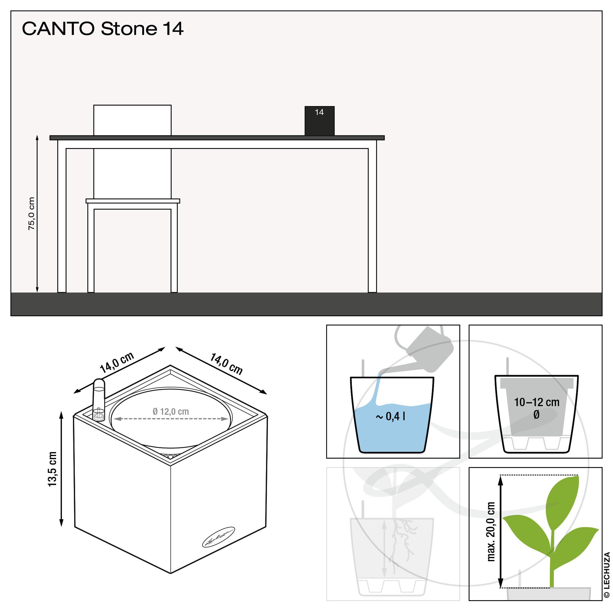 Lechuza Blumentopf klein Canto Stone 14 graphitschwarz Lechuza Blumentopf klein Canto Stone 14 graphitschwarz