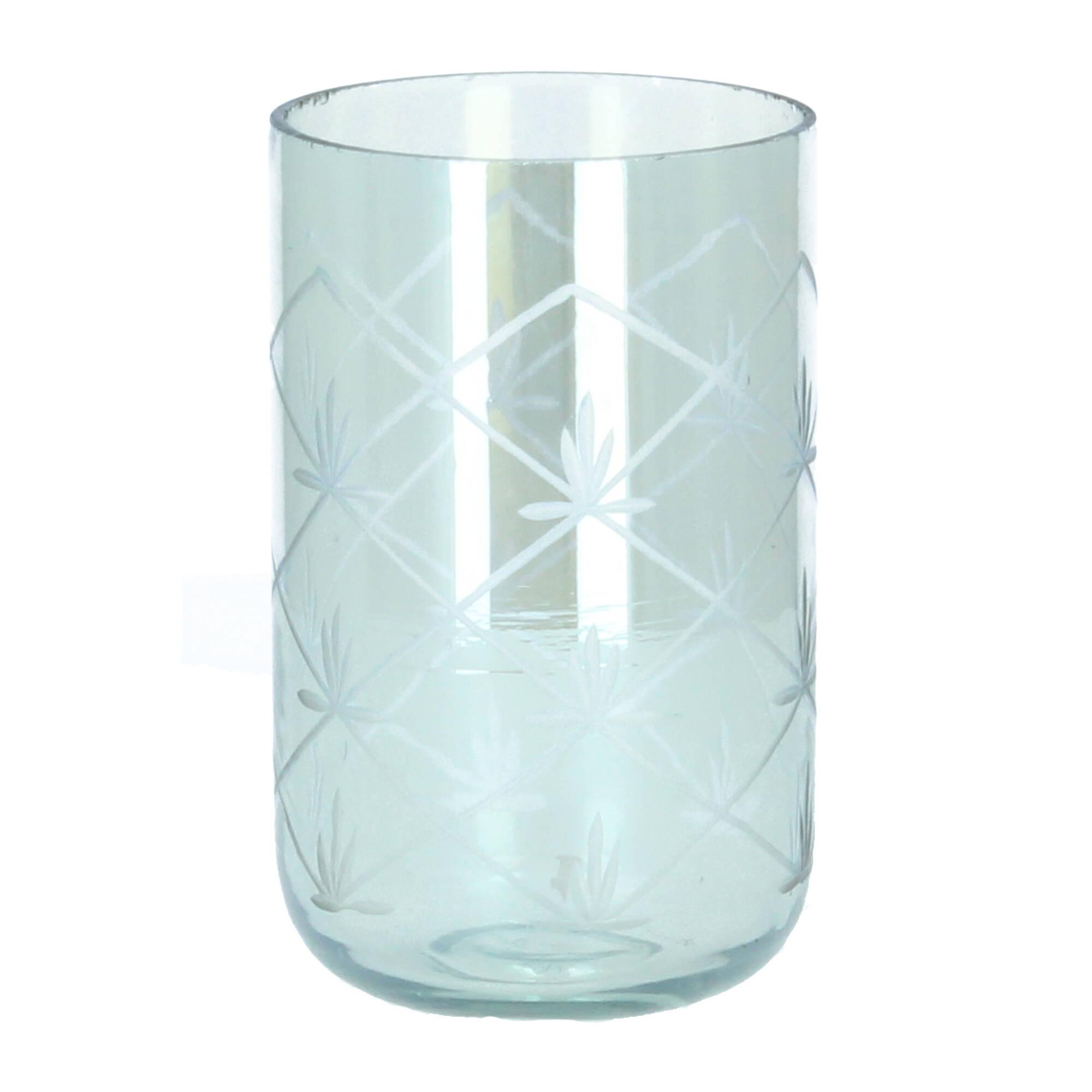 Chic Antique Nyons Hurricane Glas Schliff Windlicht 15 cm olivgrün