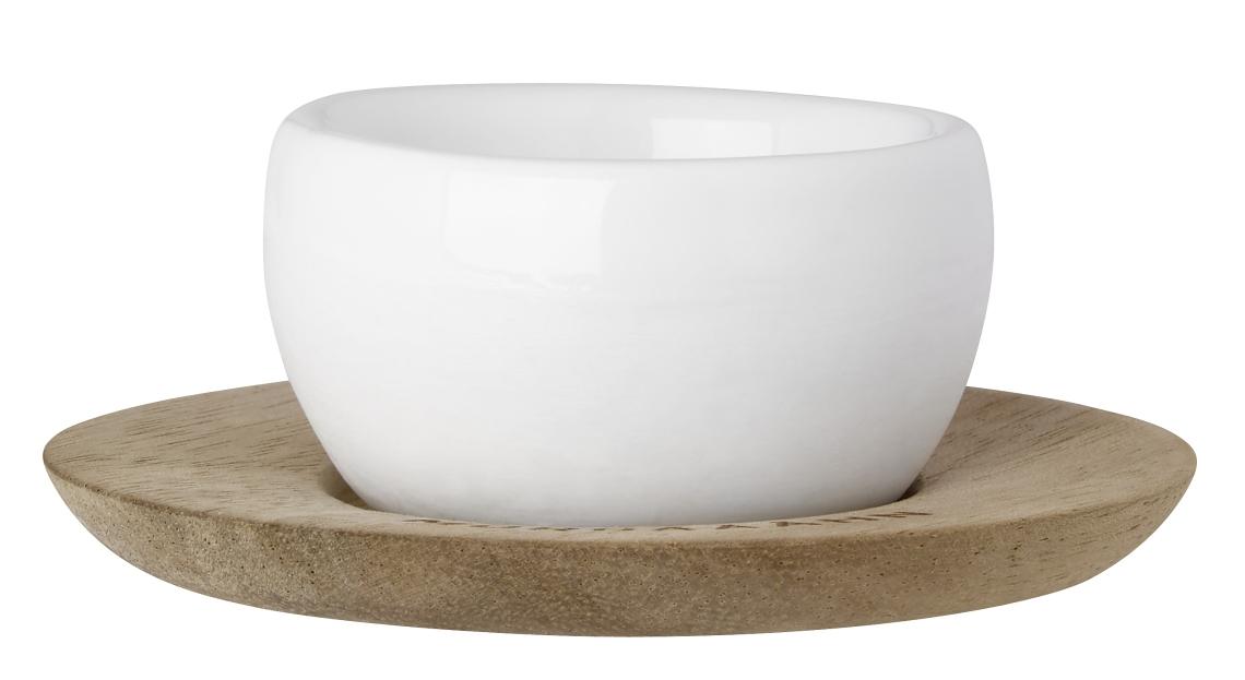 räder Dining Eierbecher Porzellan mit Unterteller Akazienholz Morgääähn