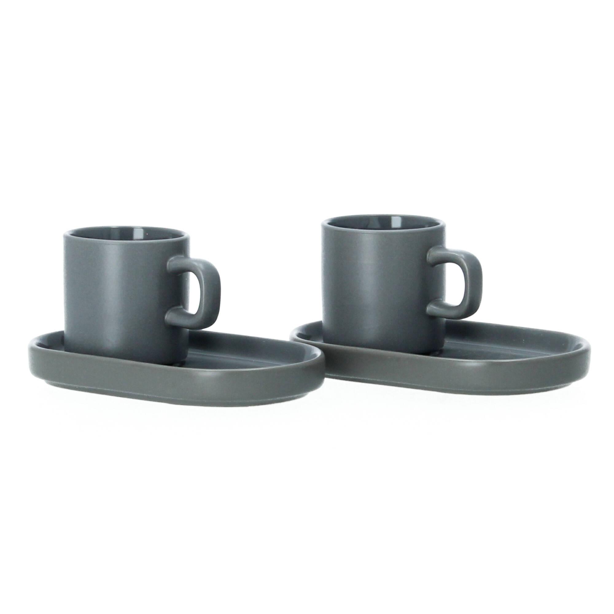 blomus Pilar 2 Espressotassen mit Ablage Set pewter zinngrau