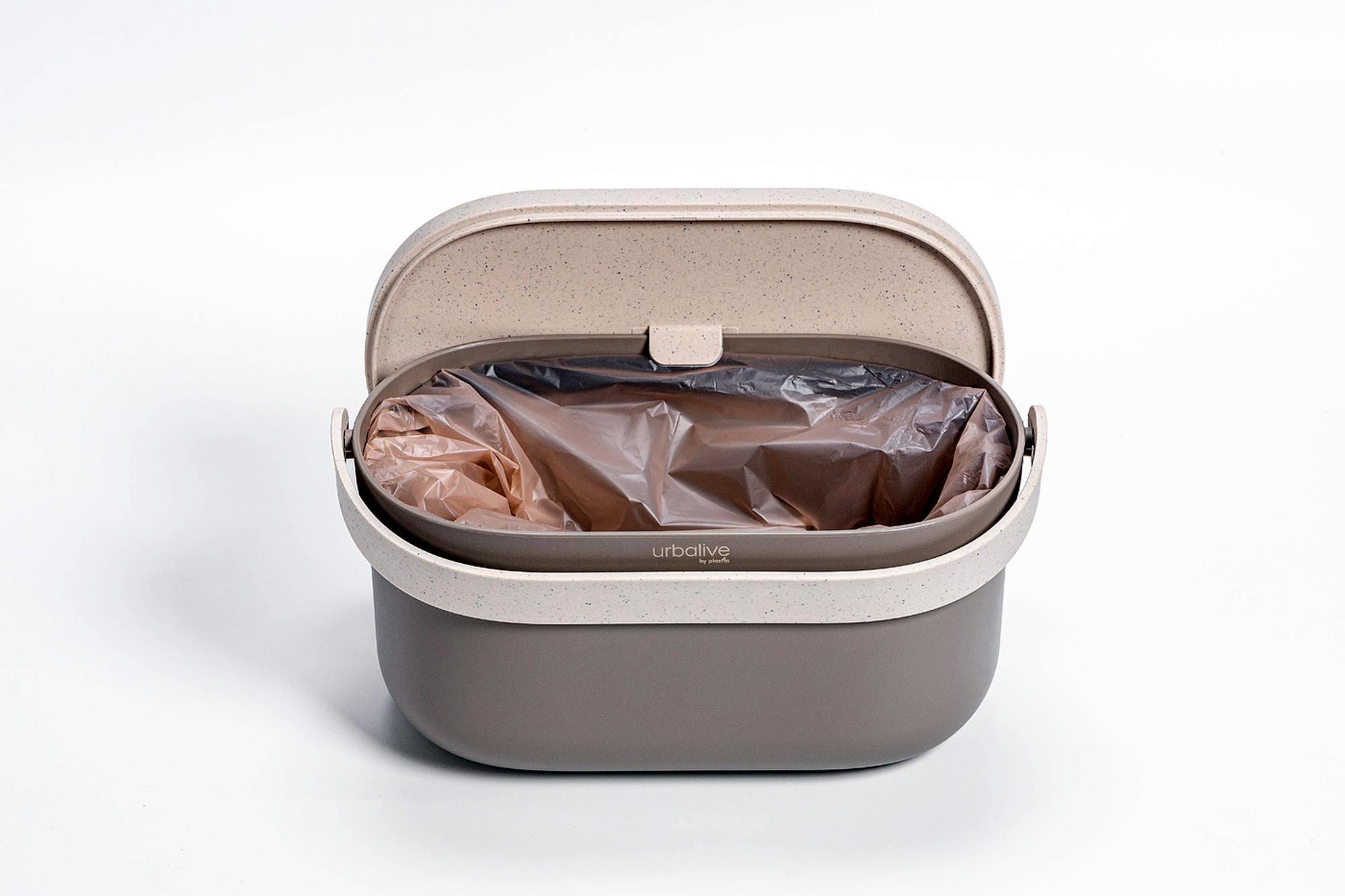 Plastia Biomüll Behälter 3,1L mit Einsatz Taupe Elfe Kaffeesatz