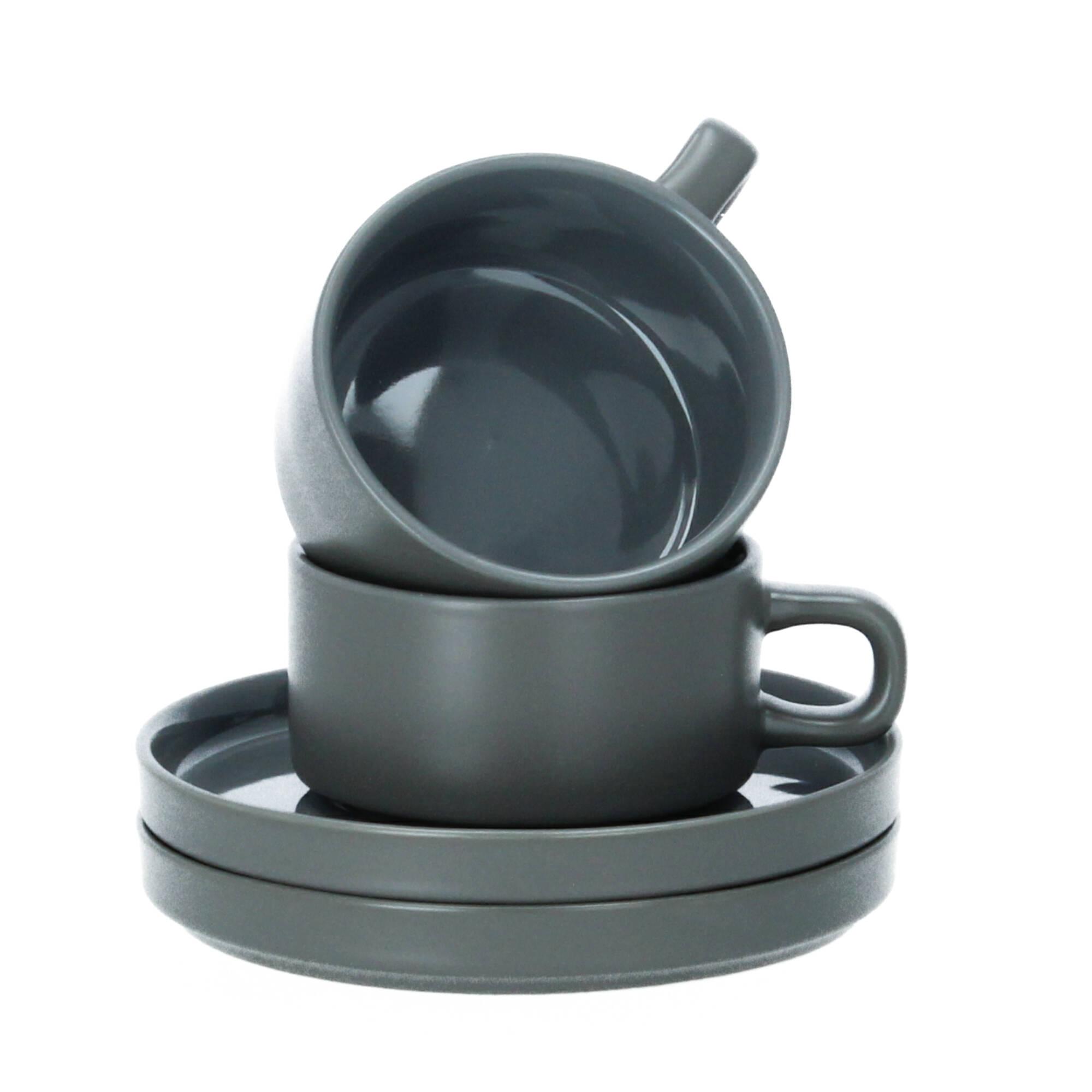 blomus Pilar 2 Teetassen mit Untertasse 200 ml Keramik pewter zinngrau