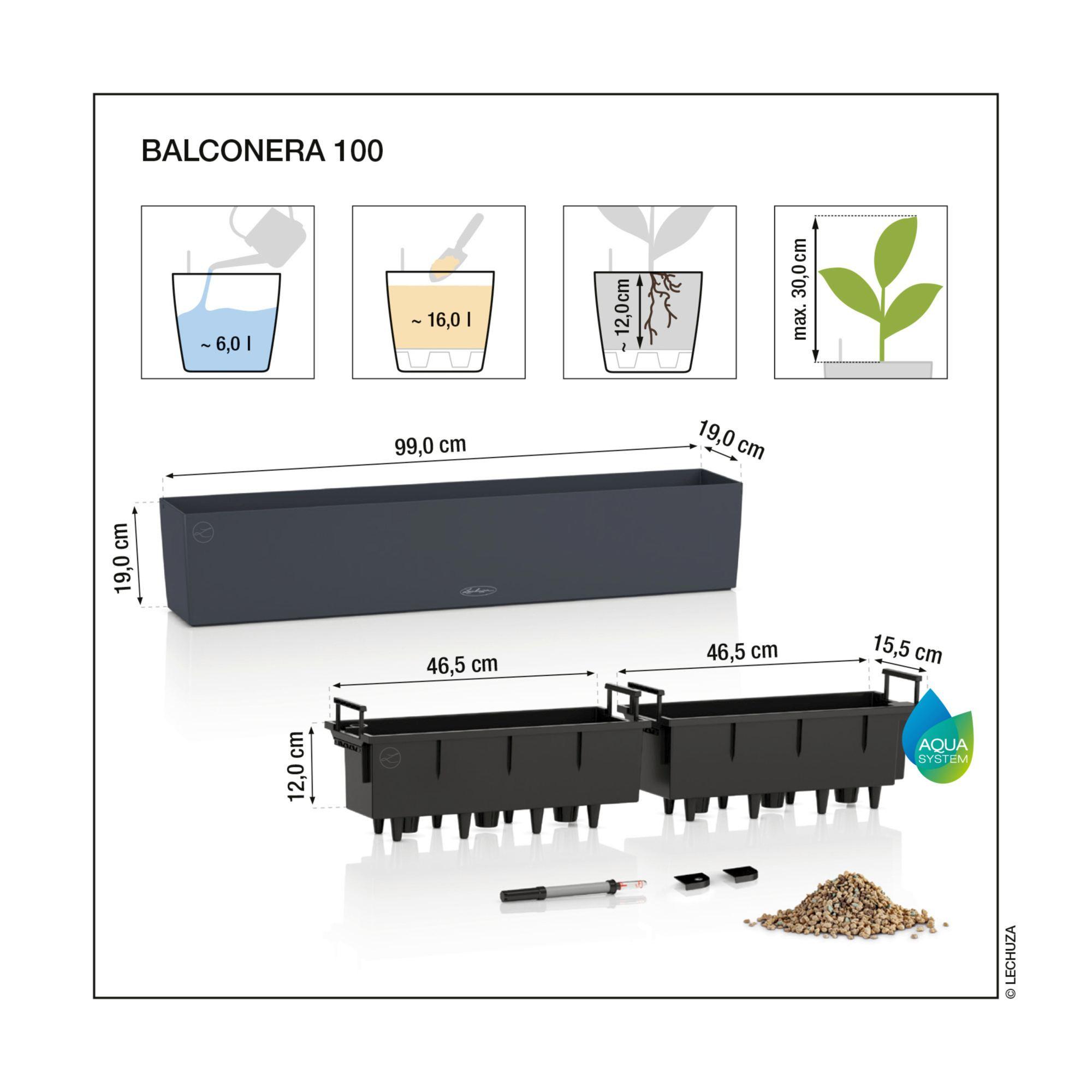 Lechuza Blumenkasten Balconera Stone 100 Steingrau 15438