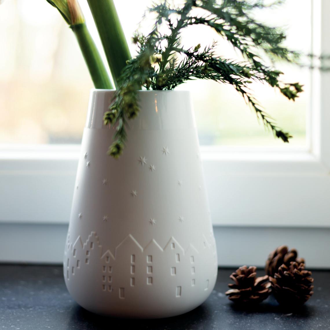 räder Vase Winterstadt H20cm D14cm Porzellan weiß 0091038
