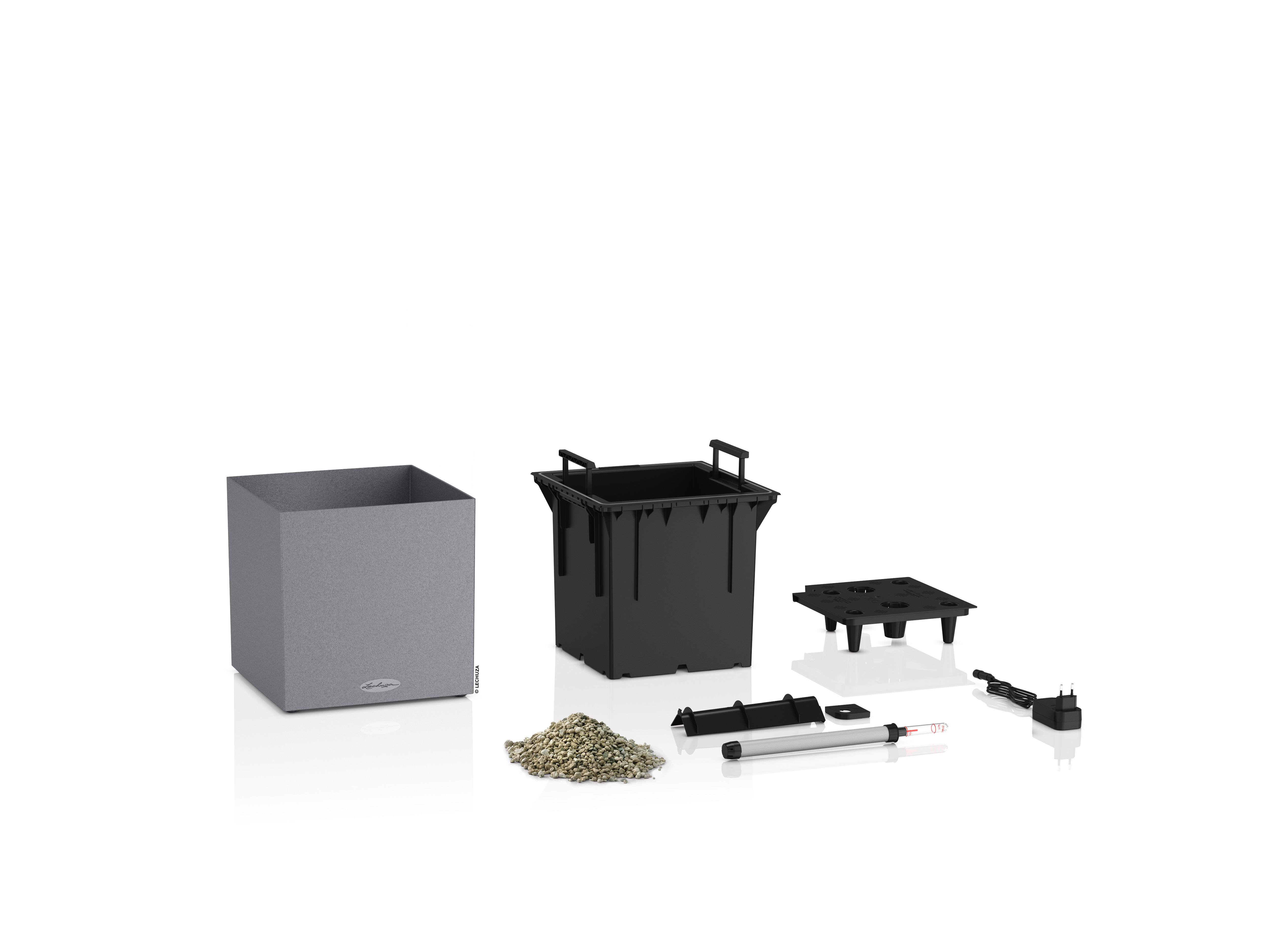 Lechuza Pflanzkübel eckig Canto Stone Low 30 LED steingrau