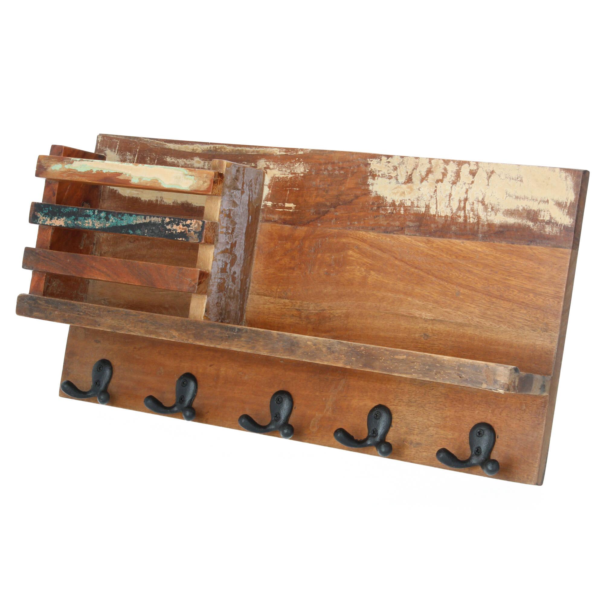 Nature & Style Hakenpanel mit Brieffach 56x28x10 cm Garderobe Schlüsselboard Fundholz