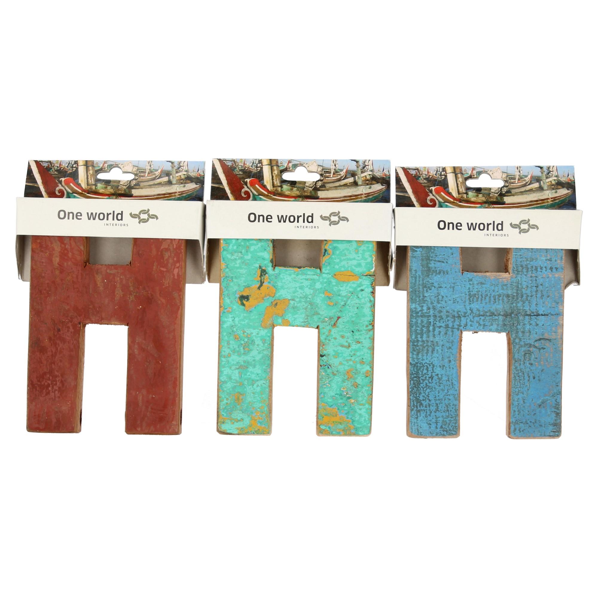One World Interiors Buchstabe H aus Recyclingholz Holzbuchstaben Upcycling