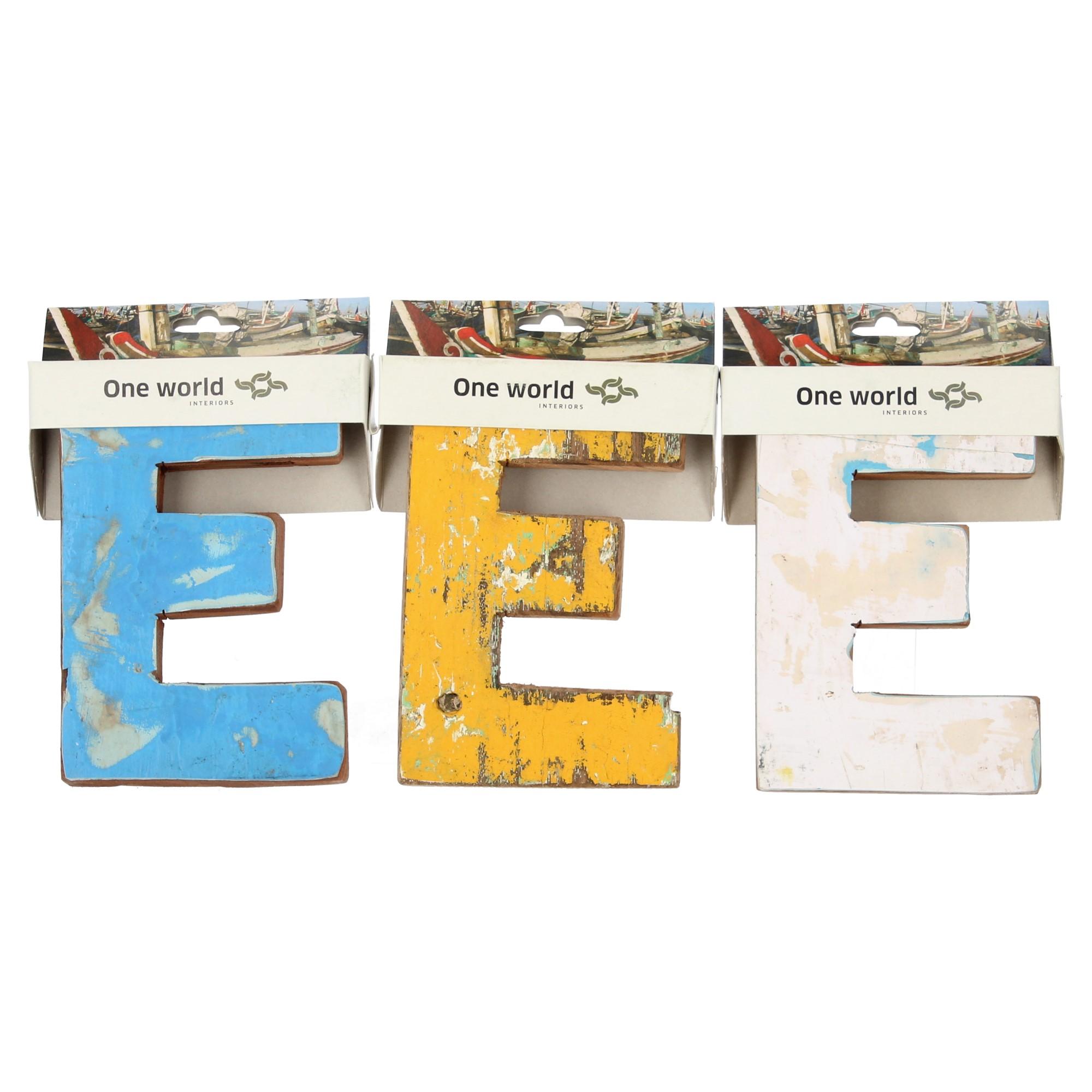 One World Interiors Buchstabe E aus Recyclingholz Holzbuchstaben Upcycling