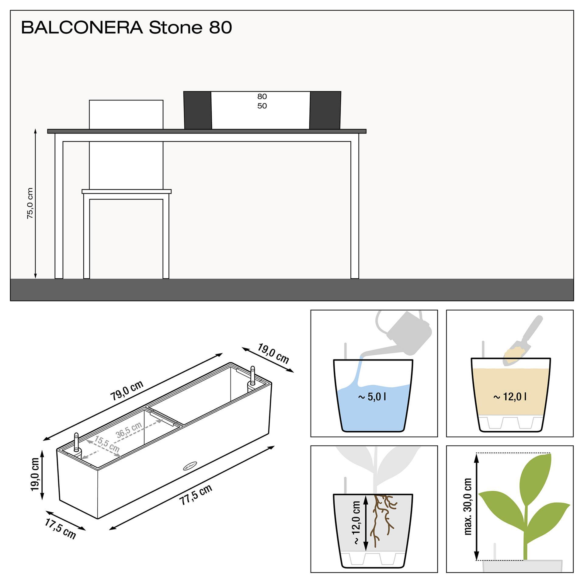 Lechuza Blumenkasten Balconera Stone 80 graphitschwarz Lechuza Blumenkasten Balconera Stone 80 graphitschwarz