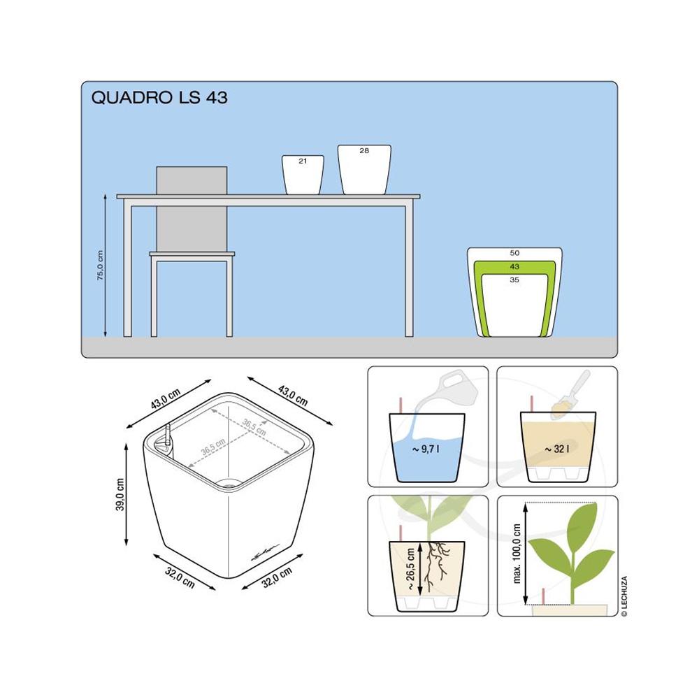 Lechuza Blumentopf groß Quadro LS 43 weiß hochglanz
