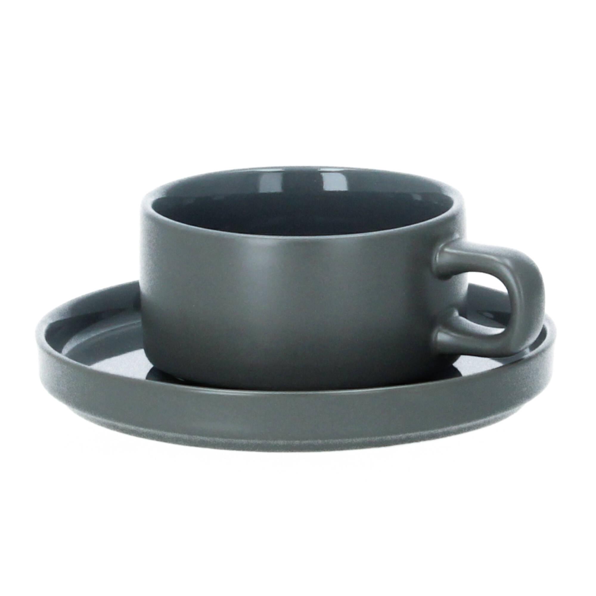 blomus Pilar 2 Teetassen mit Untertasse 200 ml Keramik pewter zinngrau