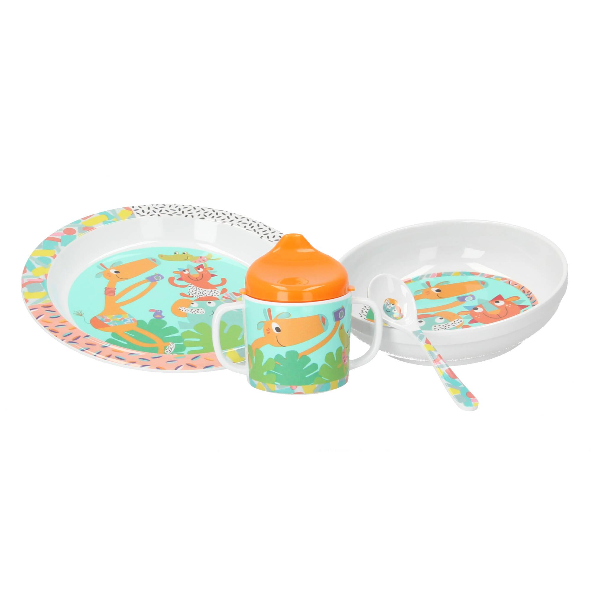 Ebulobo Kinder Geschirrset Giraffe 4tlg Kindergeschirr Melamin