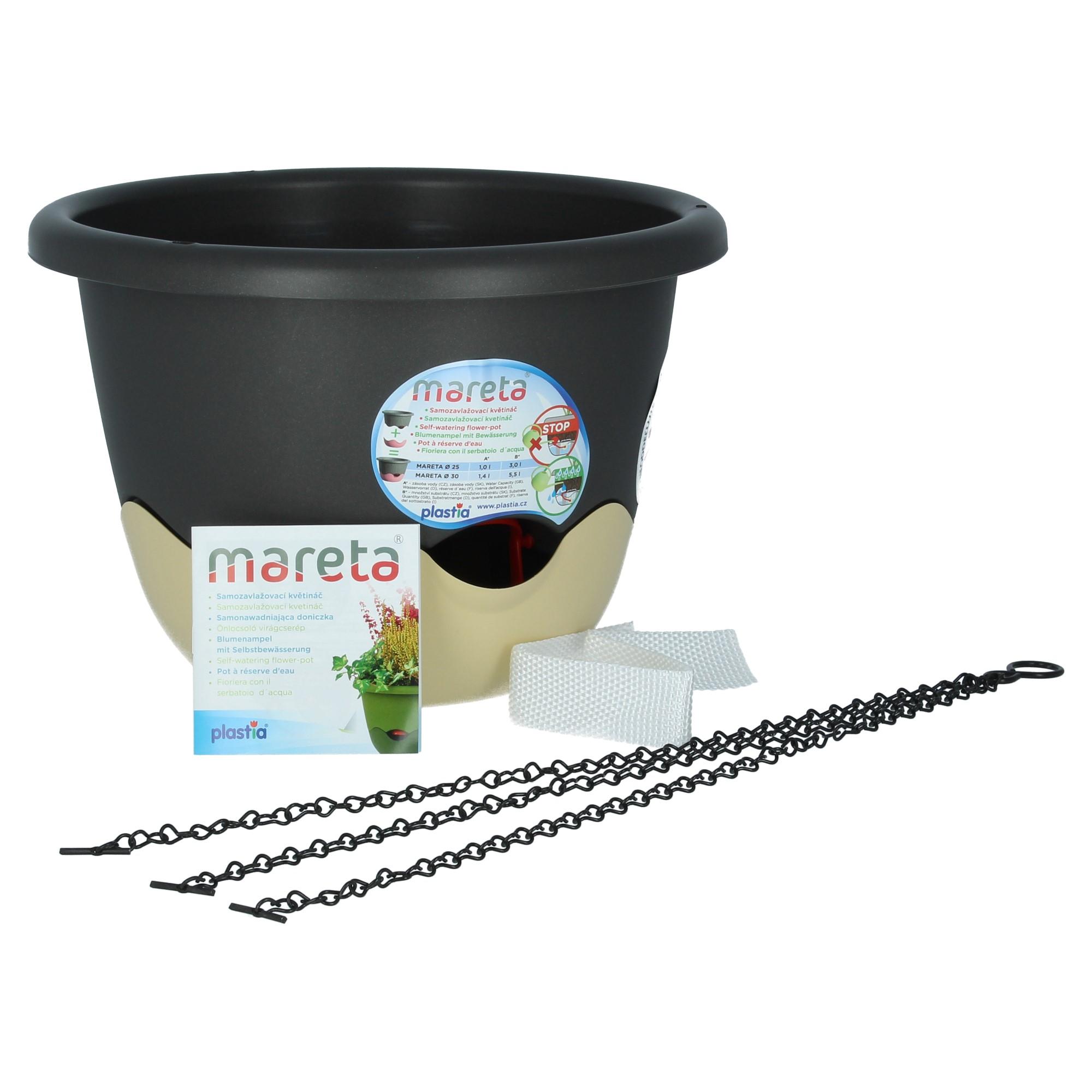 Plastia Blumenampel Mareta 25 anthrazit elfenbein Wasserspeicher