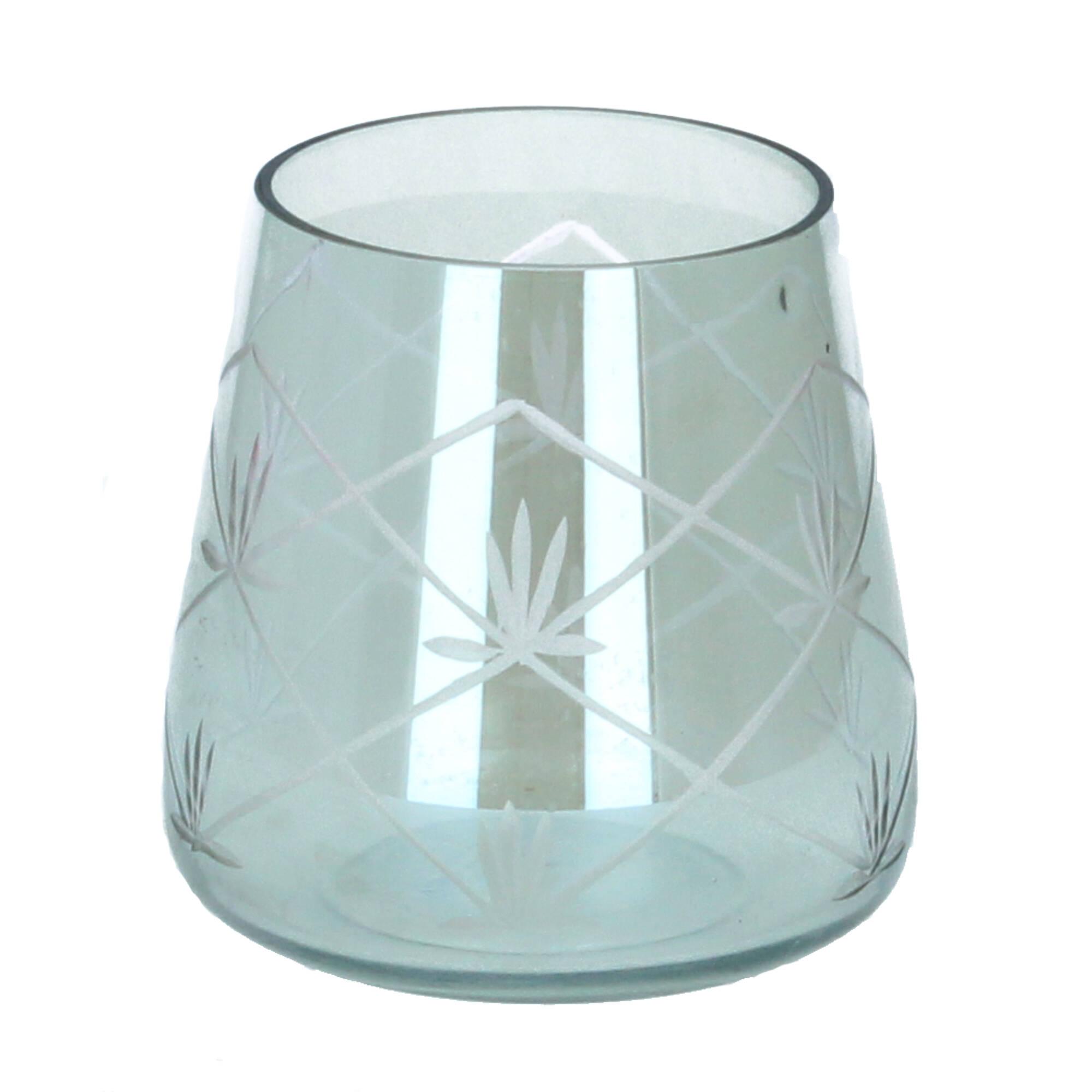 Chic Antique Nyons Hurricane Glas Schliff Windlicht 11 cm olivgrün