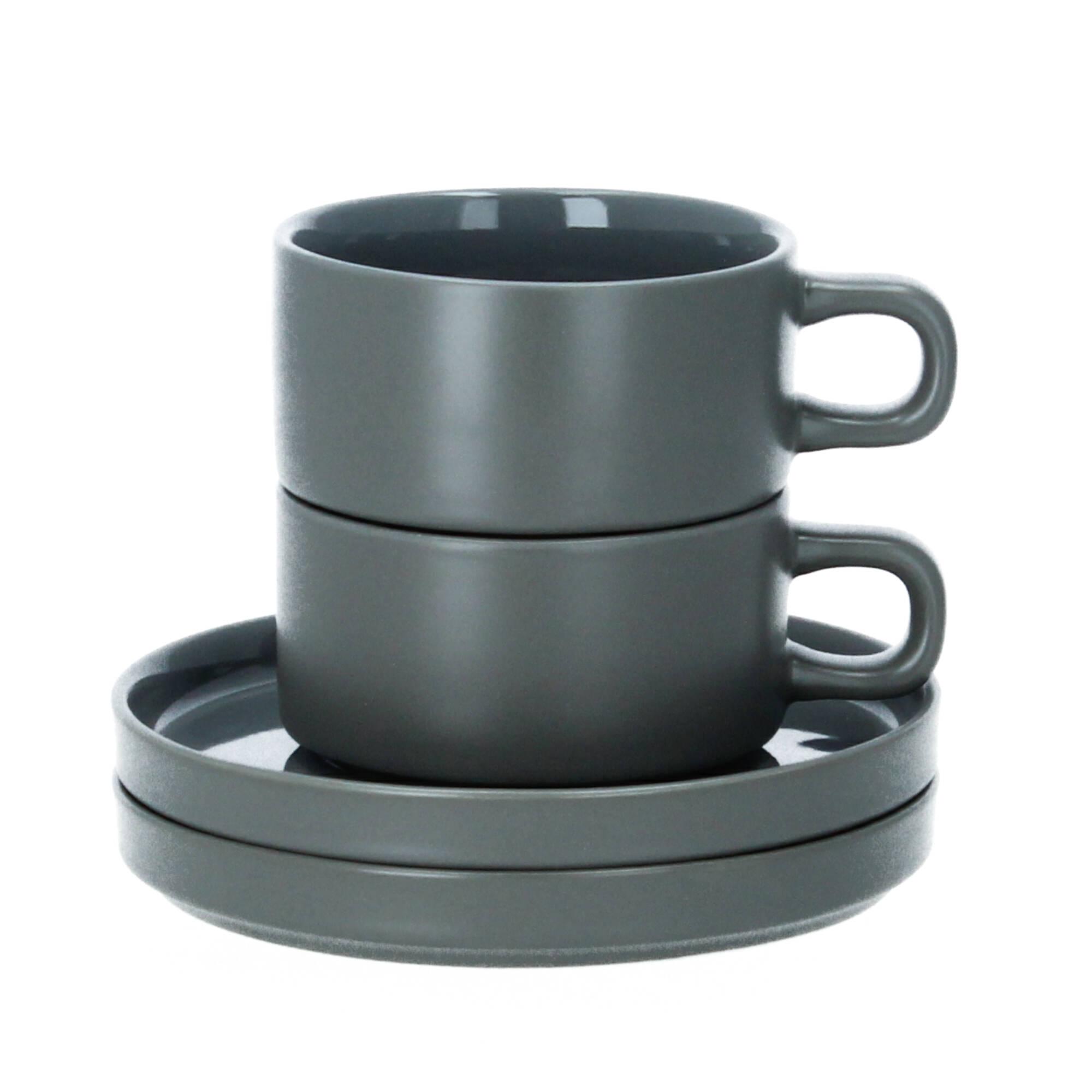 blomus Pilar 2 Teetassen mit Untertasse 200 ml Keramik pewter zinngrau